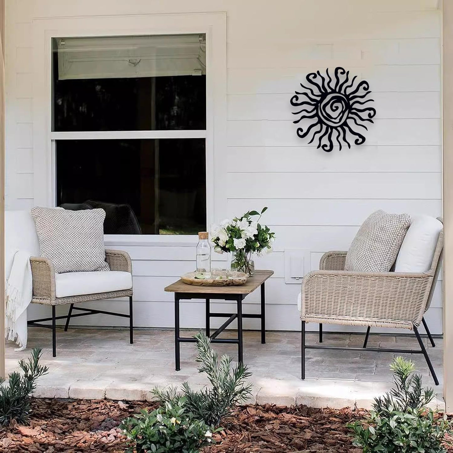 Huspox 40cm Wacky Sun Metal Wall Art Indoor Outdoor Decor - Black Rust Proof Wall Sculpture - Hanging Wall Art Ideal for Bedroom Garden Home Patio and Farmhouse