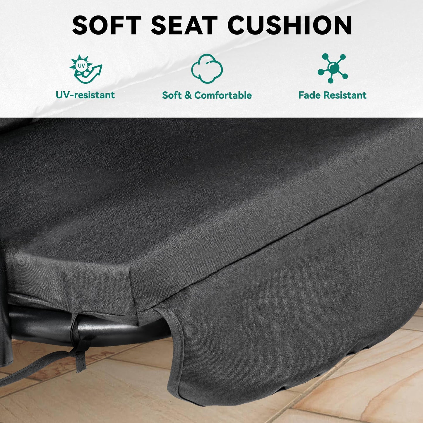 YITAHOME Canopy Swing Chair, 3 Seater Garden Swing Seat Chair, Outdoor Swinging Chair Bench with Adjustable Canopy & Removable Cushion for Patio Poolside Porch, 270KG Loadable,170 x 110 x 153cm, Black