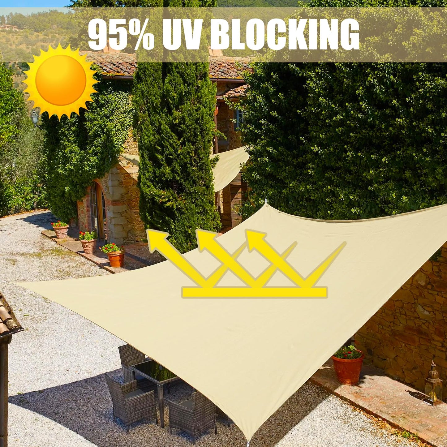 ZOUFRIDN Sun Shade Sail Waterproof 3m x 2m Rectangle Shade Sails Waterproof Outdoor Garden Patio Party Sunscreen Awning Canopy 98% UV Block With Rope for Outdoors, Garden, Patio, Yard, Party, Beige