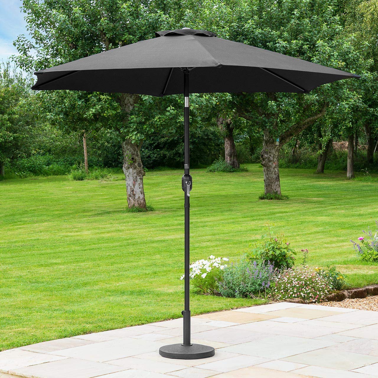 Harrier 2.7m Garden Parasol with Crank Handle & Tilt Function [5 Colour Options] – Outdoor Garden Patio Umbrella with Optional Waterproof Cover (Black, Parasol Only)