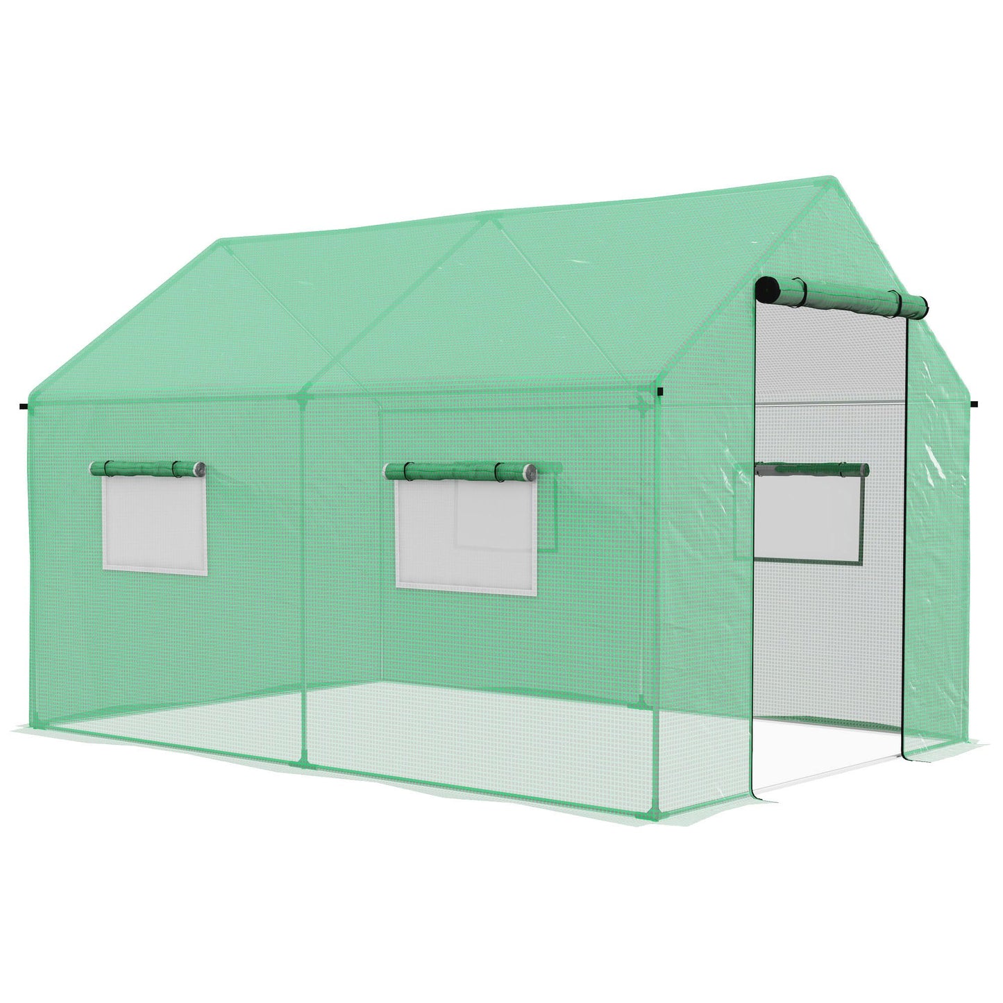 Outsunny 2 x 3(m) Walk-in Polytunnel Greenhouse with Wide Roll-up Door, 4 Mesh Windows, Tunnel Warm House Tent with UV-resistant PE Cover, Green
