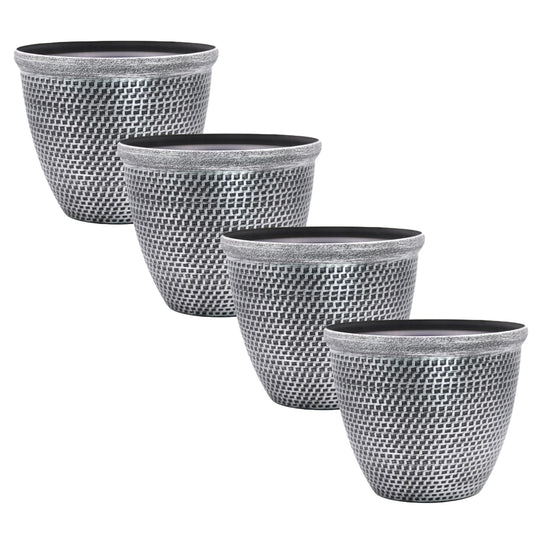 Fyne-Finds Set of 4 Large Plastic Round Silver Cromarty Plant Pot Flower Pot Planter Garden Decoration Antique 30cm, 12inch Outside Planters 10L Outdoor With Drainage Holes