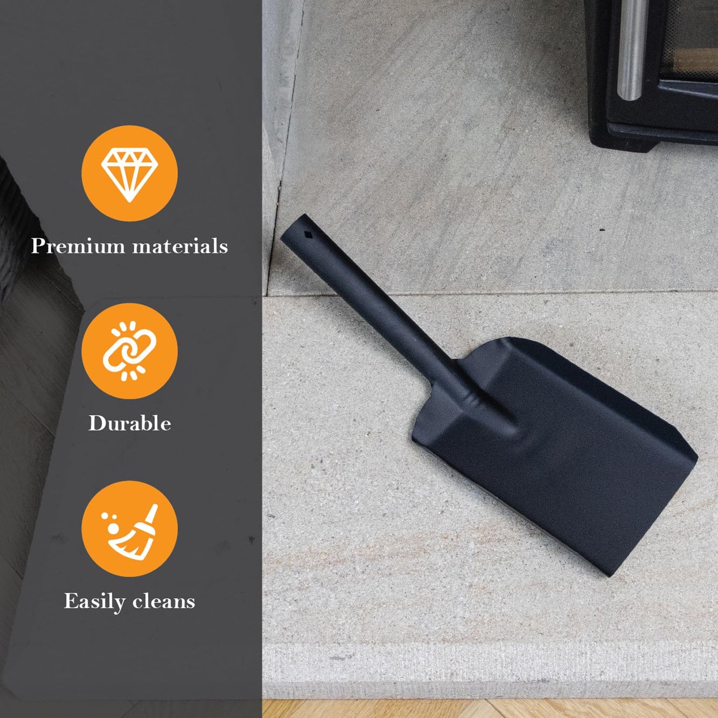 JVL Hudson Fireplace Shovel, Black, Large