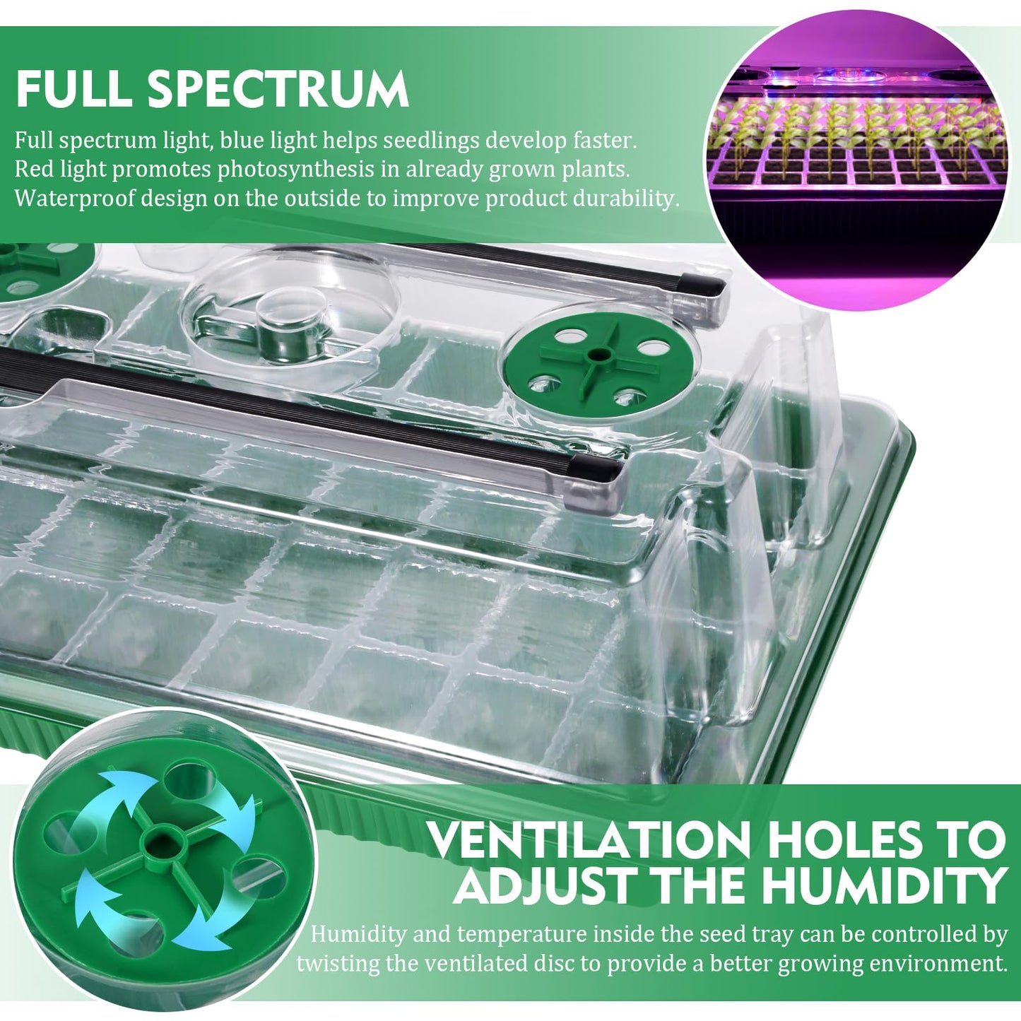 Verdenu Seed Trays with Grow Light, 2 Pack 80 Cells Propagators for Plants with Heightened Lids, Adjustable Brightness Propagator with Smart Timer, 3 Modes, 4 Timing, Seed Starter Tray for Seedlings