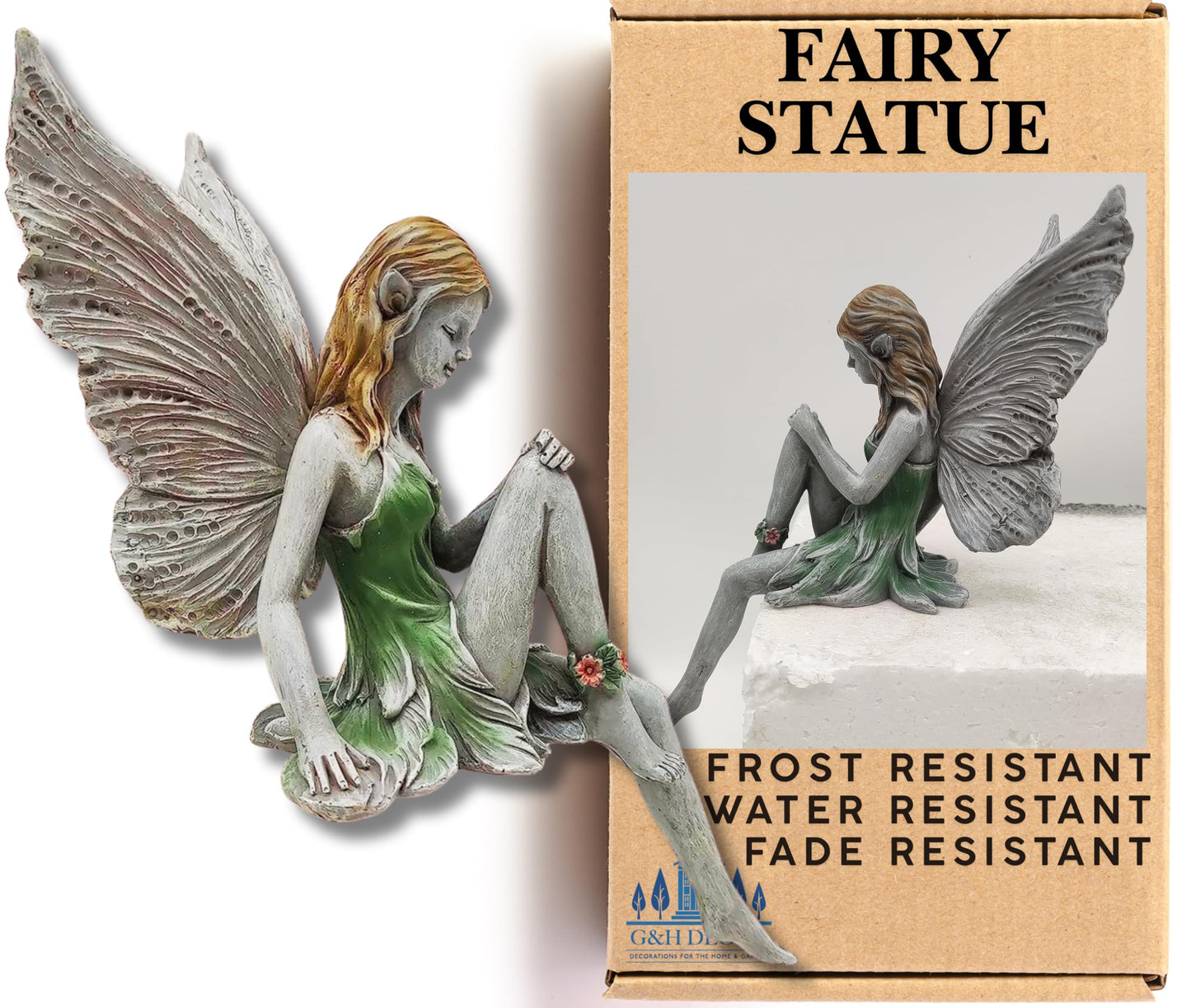 G&H Decor - 20cm Winged Elf Sitting My Fairy Garden - Flower Fairy Garden Statue - Weather Resistant Highly Detailed Fairy Garden Accessories Outdoor - Fairy Gifts – Garden Fairies Outdoor Statues