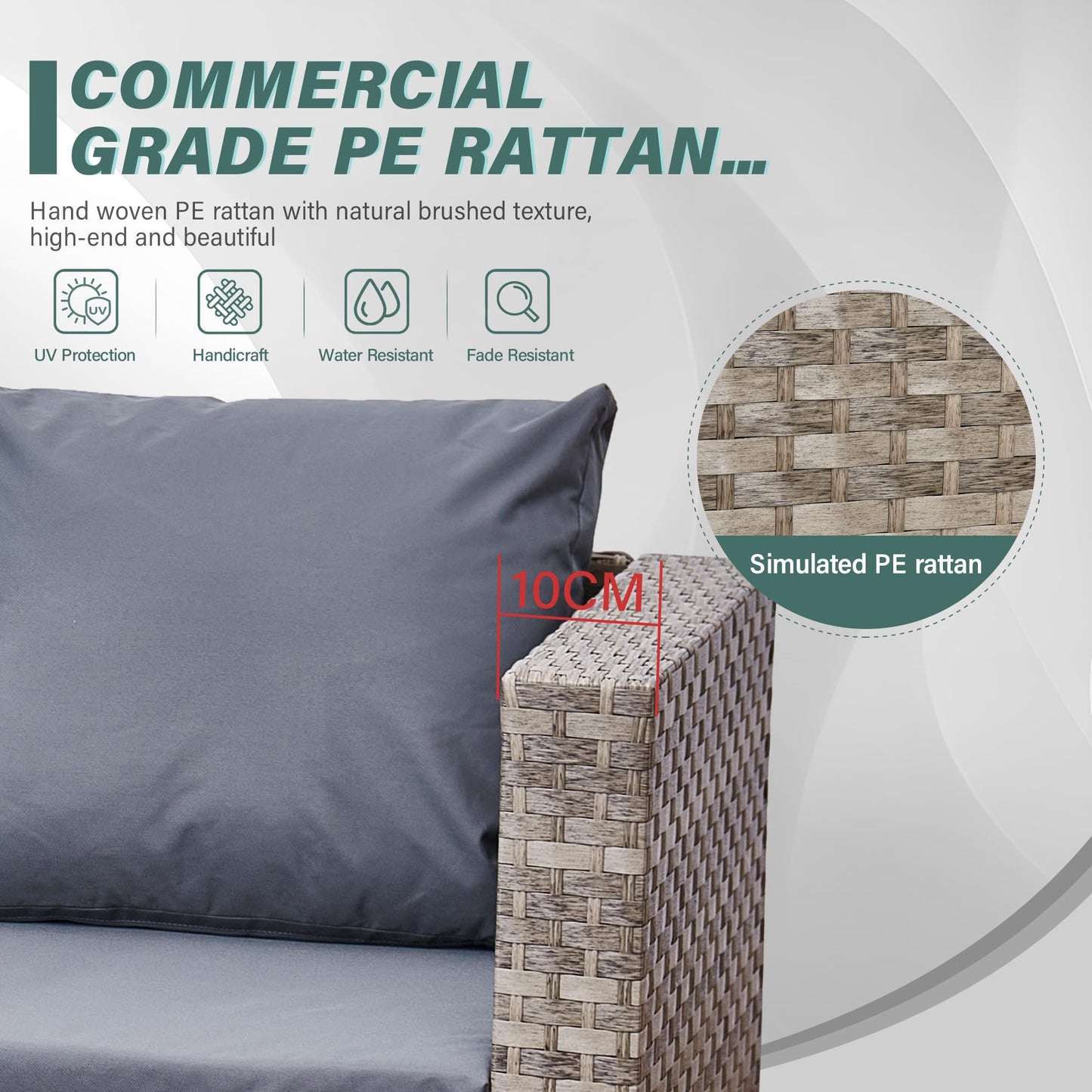 AOUXIN 5 Seater Rattan Garden Furniture Set, Rattan Corner Sofa Set Patio Sofa with Glass Table (Grey)