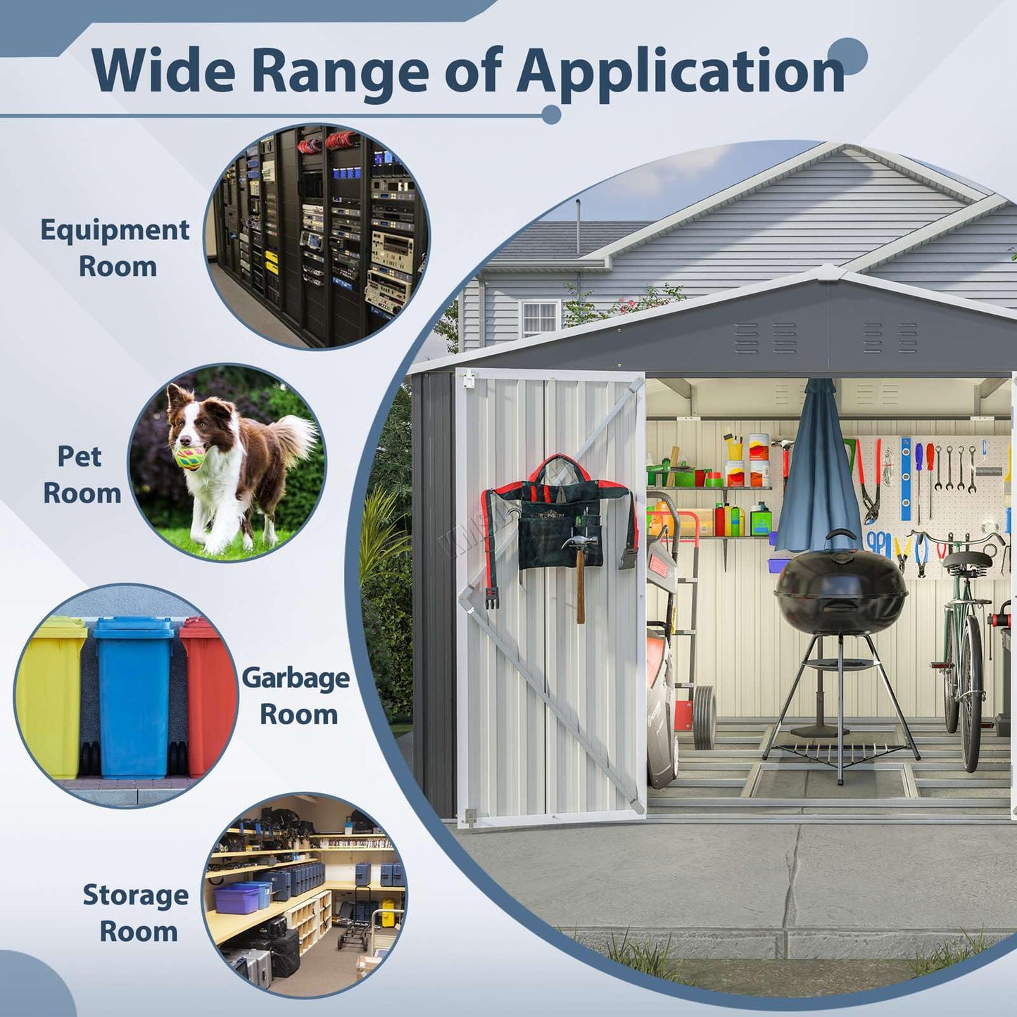 BIRCHTREE Garden Shed Metal Apex Roof 10FT X 8FT Outdoor Storage With Free Foundation Anthracite and White