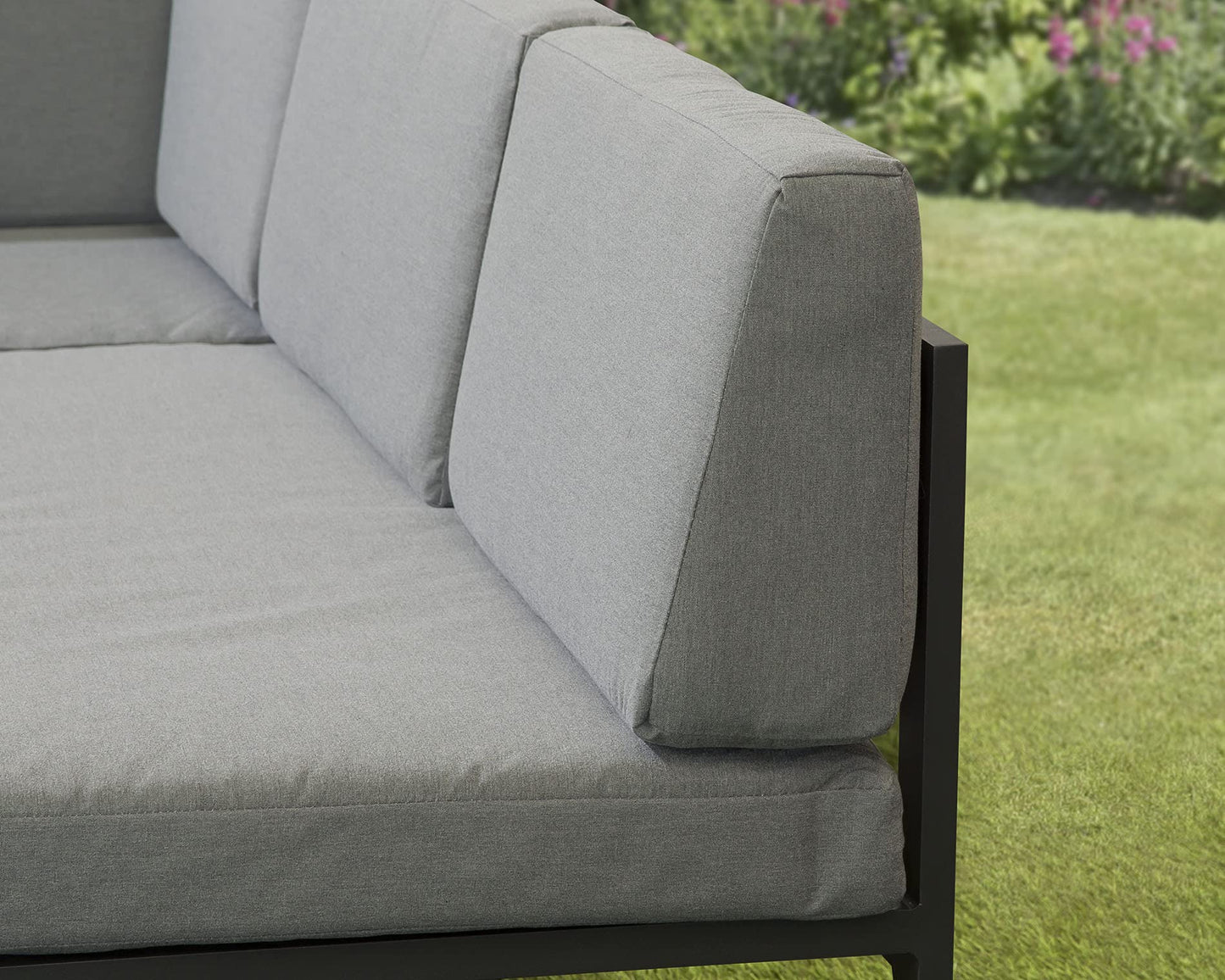 Garden Store Direct Sydney Aluminium Large Corner Lounge Set w/Textured Glass Coffee Table. Convertable Into Sunlounger. Ready Assembeled, Unpack & Enjoy!
