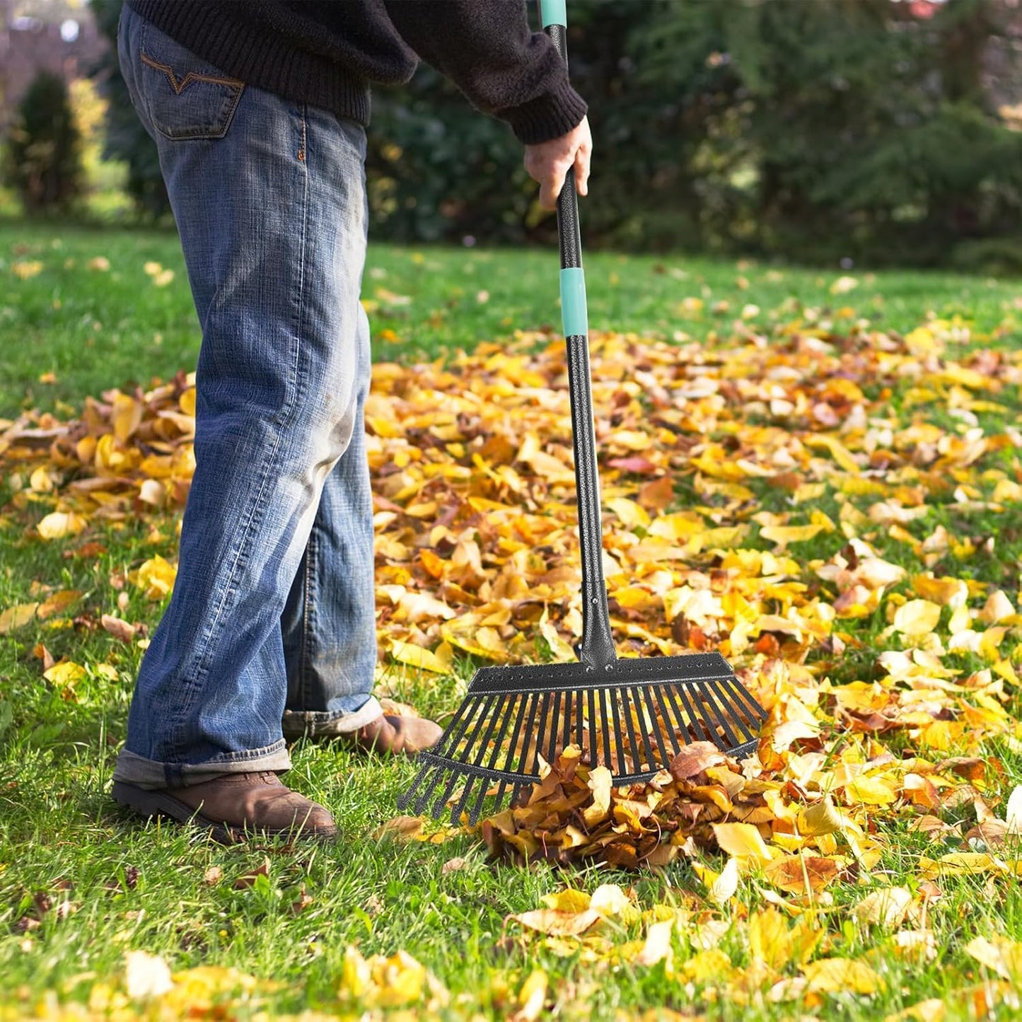 Garden Leaf Rake ,18.5" Wide Heavy Duty Leaf Rake with 25 Metal Tines, Leaves Rakes with 6FT Adjustable Handle for Yard Lawn Shrub Garden Leaves