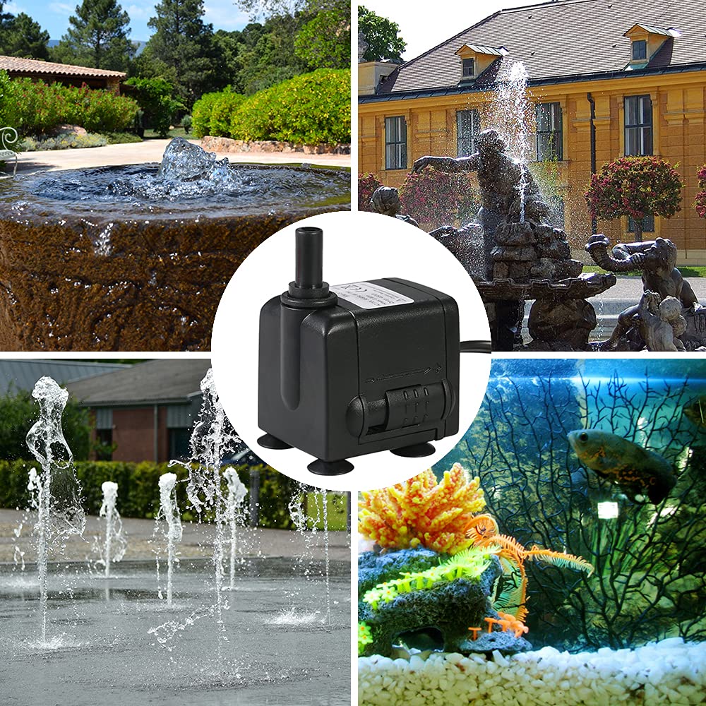 Decdeal 450L/H 6W Submersible Water Pump for Aquarium Tabletop Fountains Pond Water Gardens and Hydroponic Systems with 2 Nozzles AC220-240V