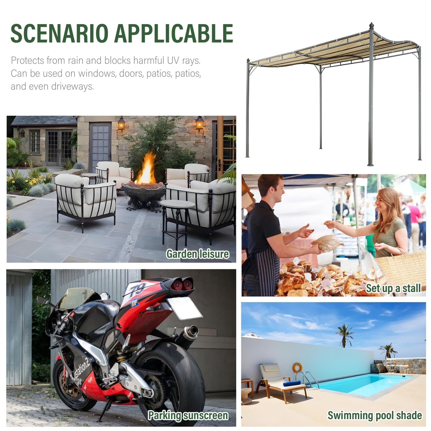 AOUXIN 2.9 x 2.5m Pergola Gazebo with Metal Frame, Elegant Scrolling Canopy, Weather-Resistant, Garden Outdoor Shelter, Beige