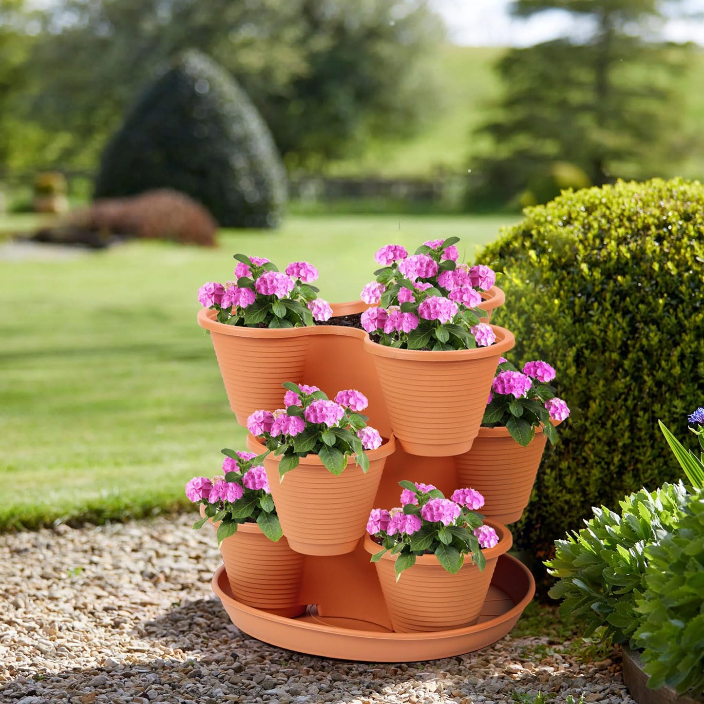 Taylor & Brown 3 Tier Stackable Strawberry, Herb, Flower, and Vegetable Planter - Vertical Growing Garden Tower Indoor/Outdoor Planters Tri-Pot (Terracotta)