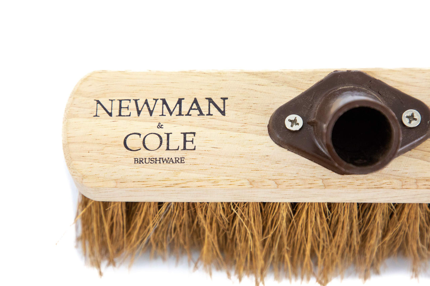Newman and Cole 10" Wooden Broom Head with Soft Natural Coco Bristle Replacement Broom Head Indoor or Outdoor Broom Floor Sweeping Brush with Plastic Fixing Bracket Connector (10" Soft Natural Coco)