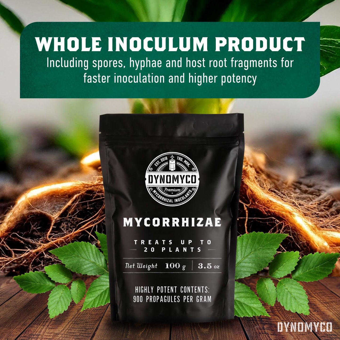 DYNOMYCO Mycorrhizal Inoculant - Plant Growth & Root Treatment - Concentrated Mycorrhiza Formula - Boosts Nutrient - Mycorrhizae Plant Food for Resilience, Root Strength & Fertilizer (100g / 3.5oz)