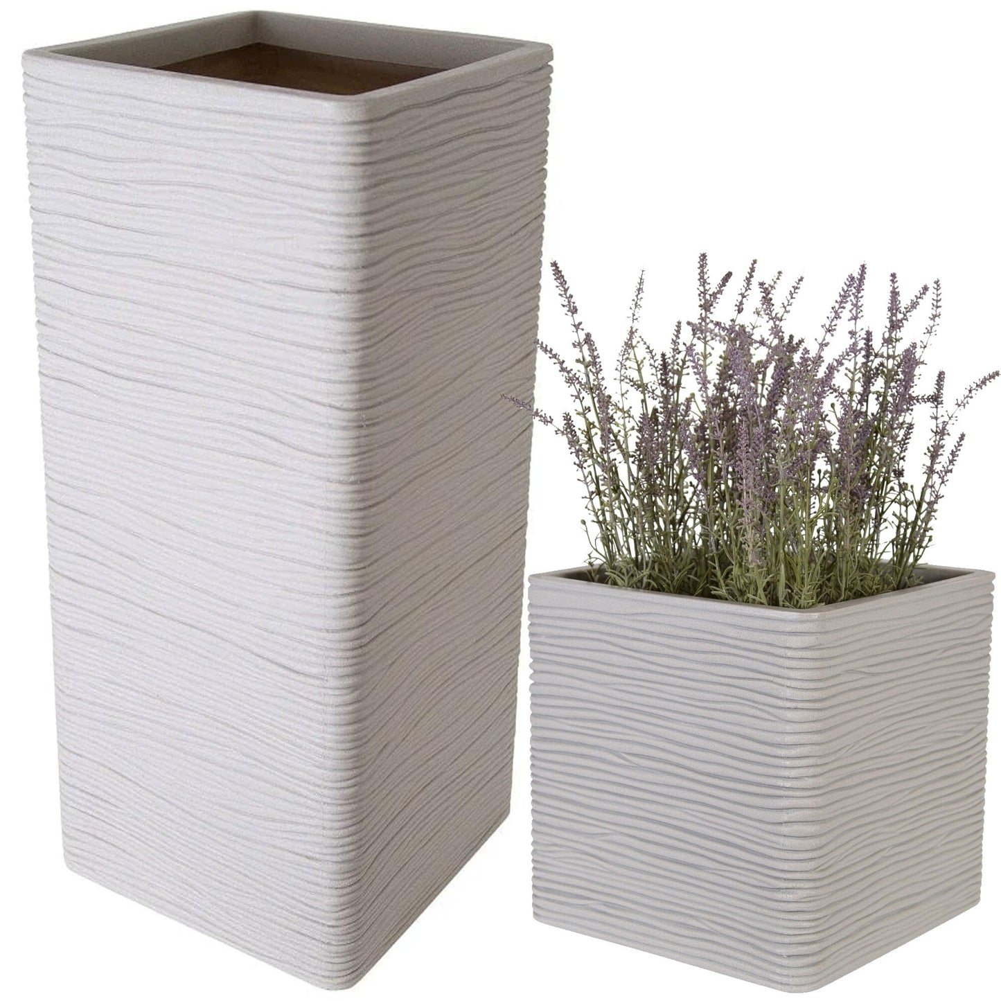 STORM TRADING GROUP Stone Effect Amalfi Square & Tall Flower Planters Ideal For Home, Balconies, Gardens, Greenhouses & Patios (1, Amalfi Tall (60cm Height))