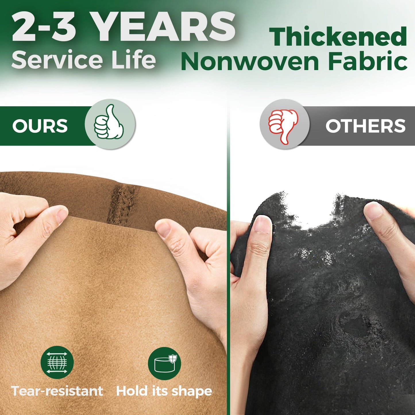 T4U 5-Pack 15 Gallon Fabric Plant Grow Bags, Heavy Duty Smart Growing Bag with Handle, Thickened Breathable Nonwoven Growbag Planter, Large Fabric Pots for Potato Tomato Vegetable Bonsai Tree Outdoor