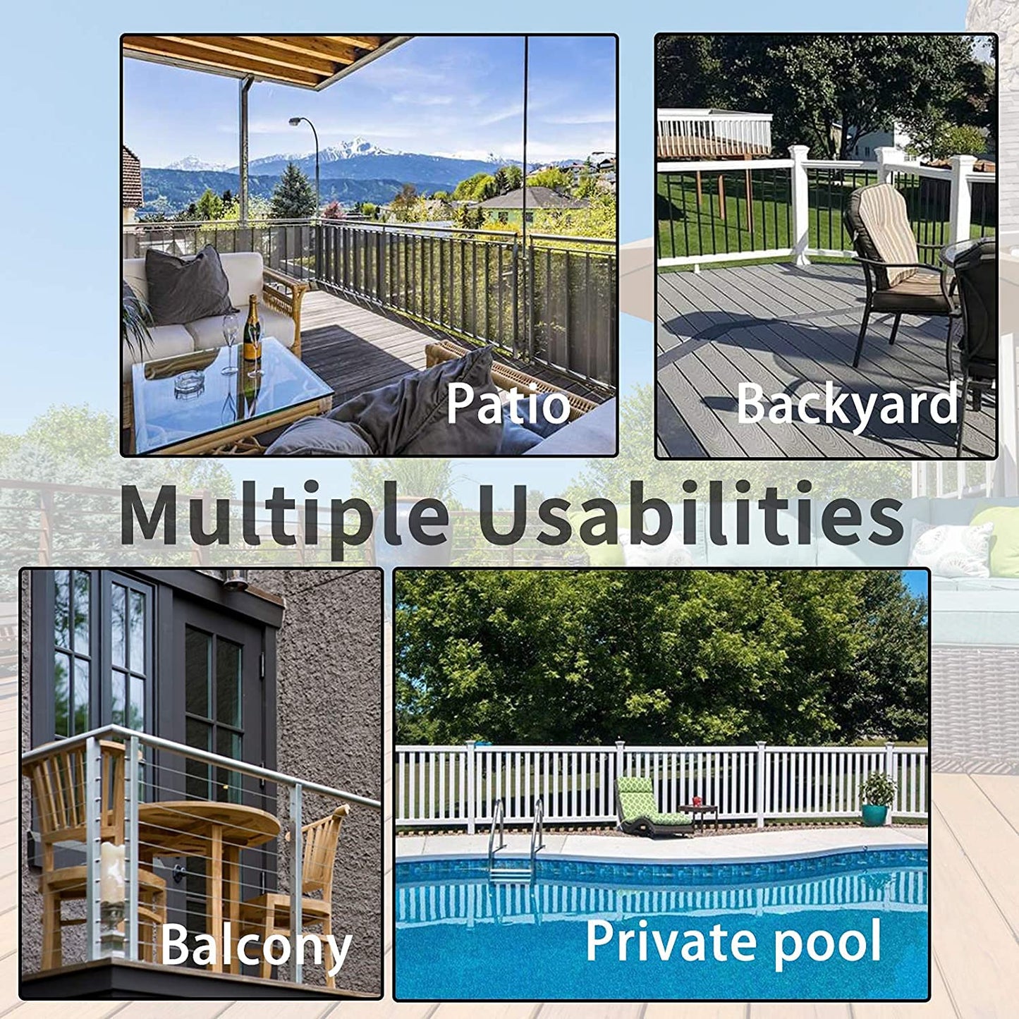 KAHEIGN Balcony Privacy Screen, 0.9m x 5m Patio Privacy Protective Screens 200g/m² HDPE 95% UV Block Porch Privacy Fence Cover for Backyard Deck Railing Pools - with Cable Ties and Rope