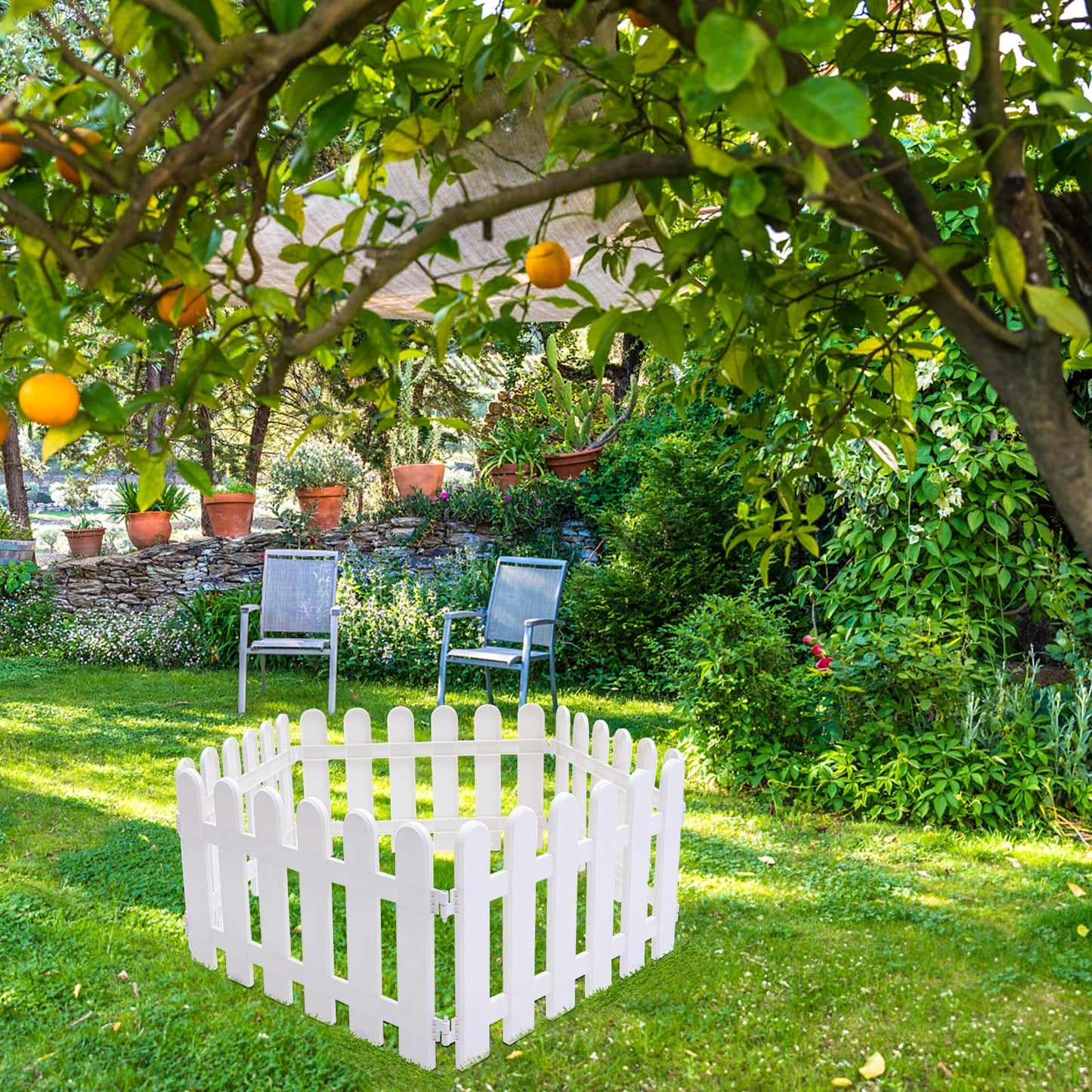 DOITOOL 5Pcs White Modern Plastic Garden Fence Panels, 50X30CM