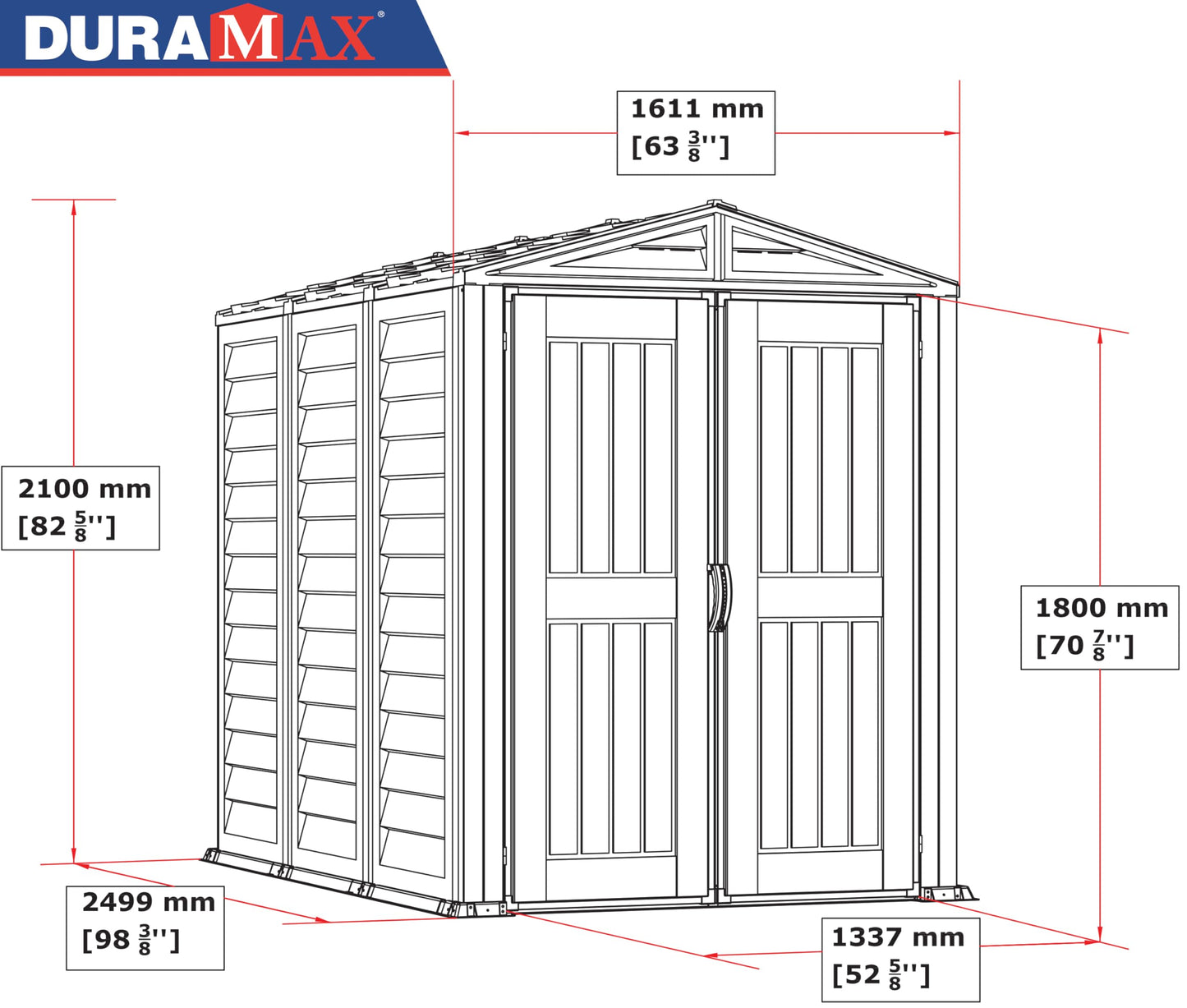 Duramax YardMate PLUS 5 x 8 (4.28 m2) Plastic Garden Shed with Heavy-Duty Plastic Floor, Strong Metal Roof Structure, Fire Retardant & Maintenance-Free Storage Shed, Dark Grey & Adobe