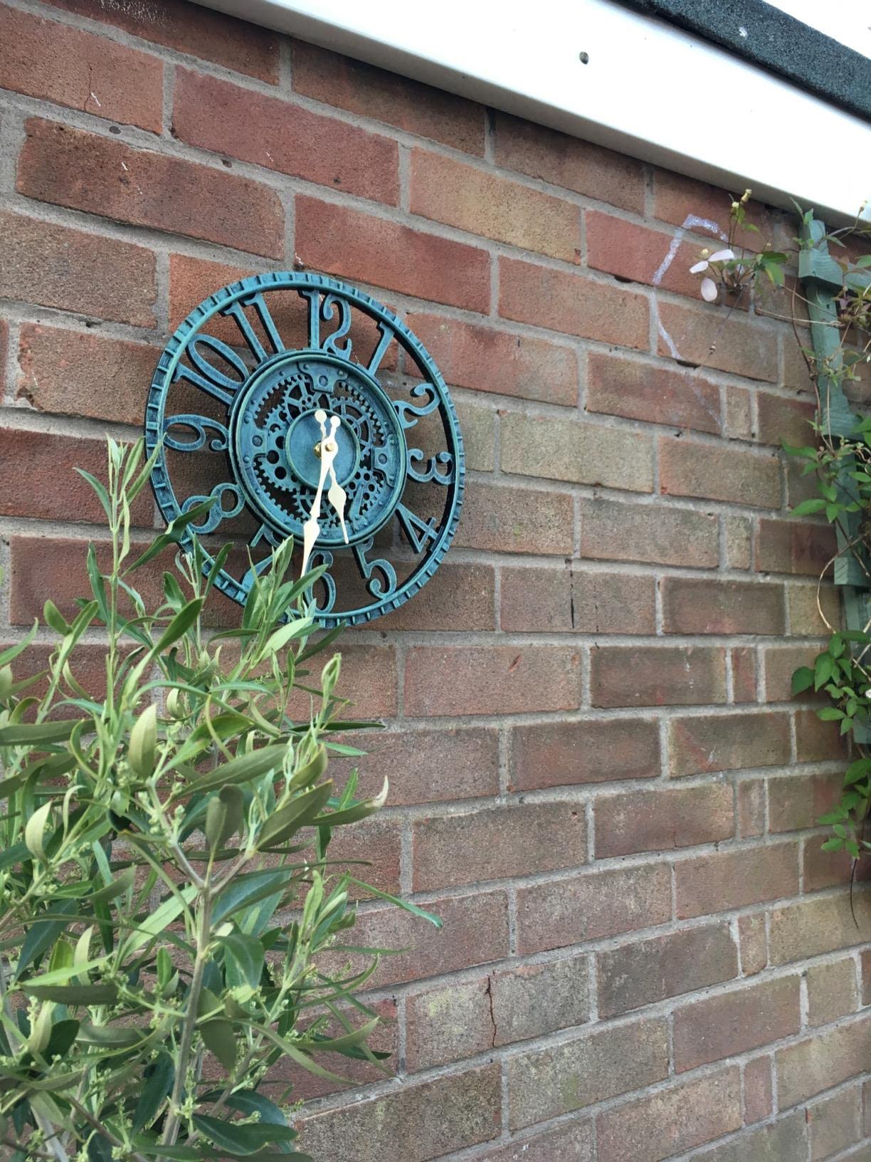 Taodyans Outdoor Wall Clock 12 in Outside Waterproof Garden Clock Quartz Battery Operated Round Clocks Retro Home Kitchen Living Room Decor Clocks -Not Silent (Turquoise)