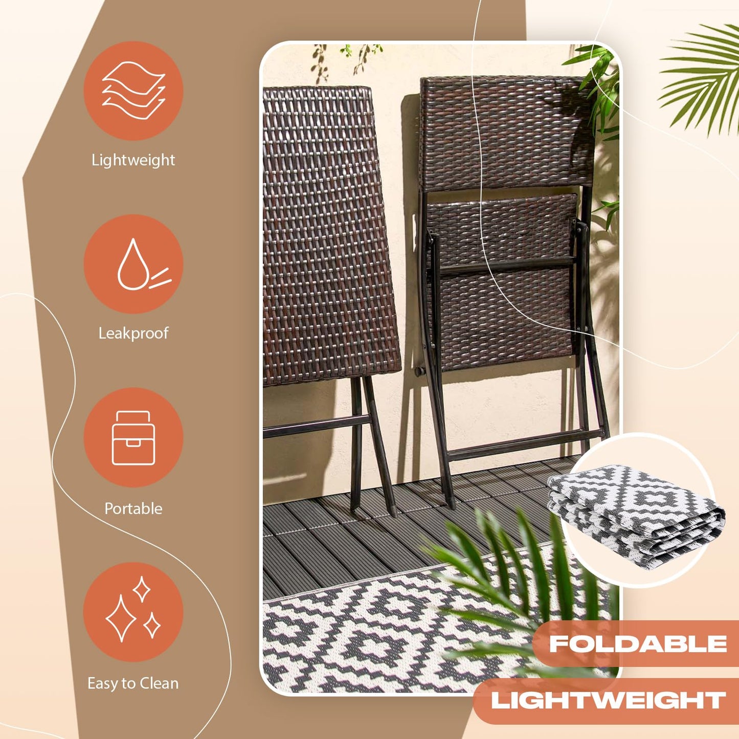 Dreamscene Outdoor Mats for Garden Rug Grey Geometric, Reversible Mat for Summer Garden Patio Decking Large Outdoor Rug Water Resistant Foldable Area Rugs Easy Storage, 80 x 150cm