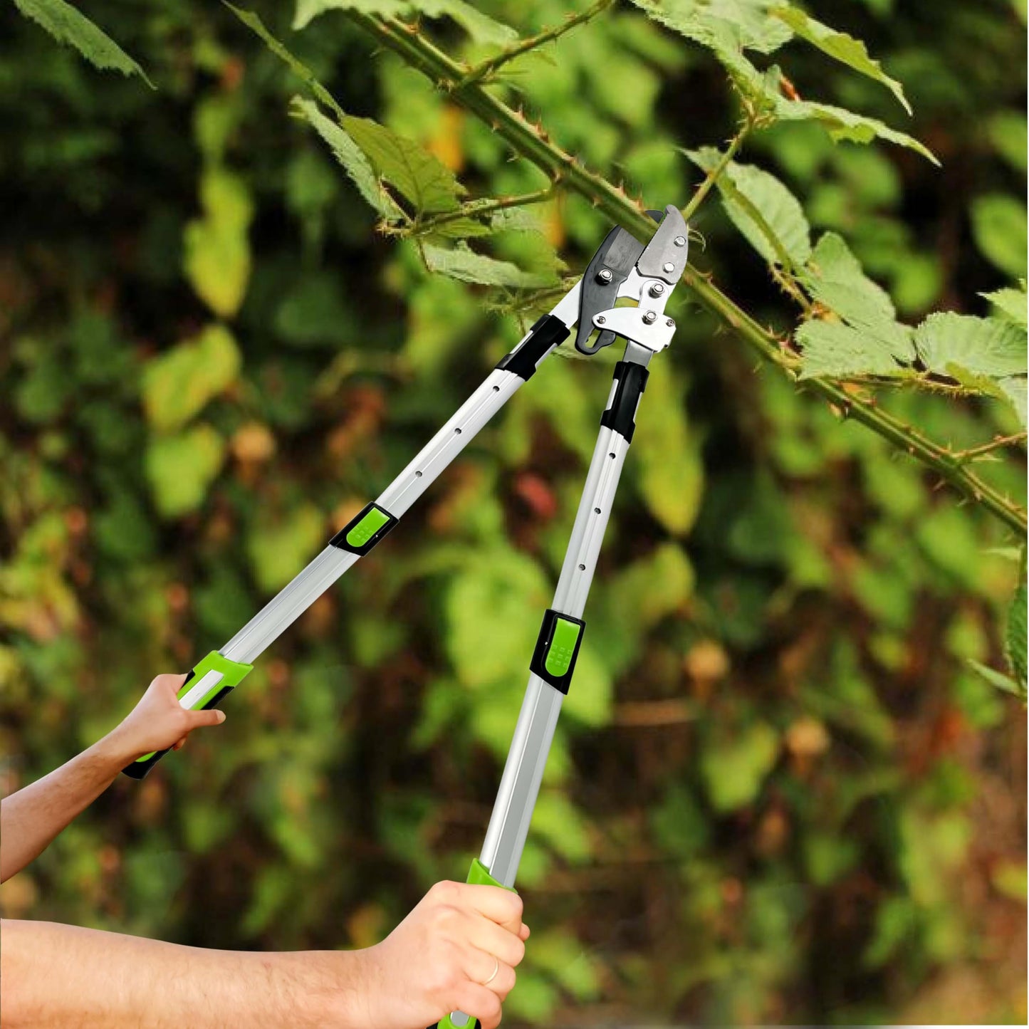 Crystals Telescopic Ratchet Anvil Lopper – Tree Lopper for Gardening Heavy Duty – Hand Loppers Extendable from 28 to 35 Inches – Sharprazor C50 Blade - Green