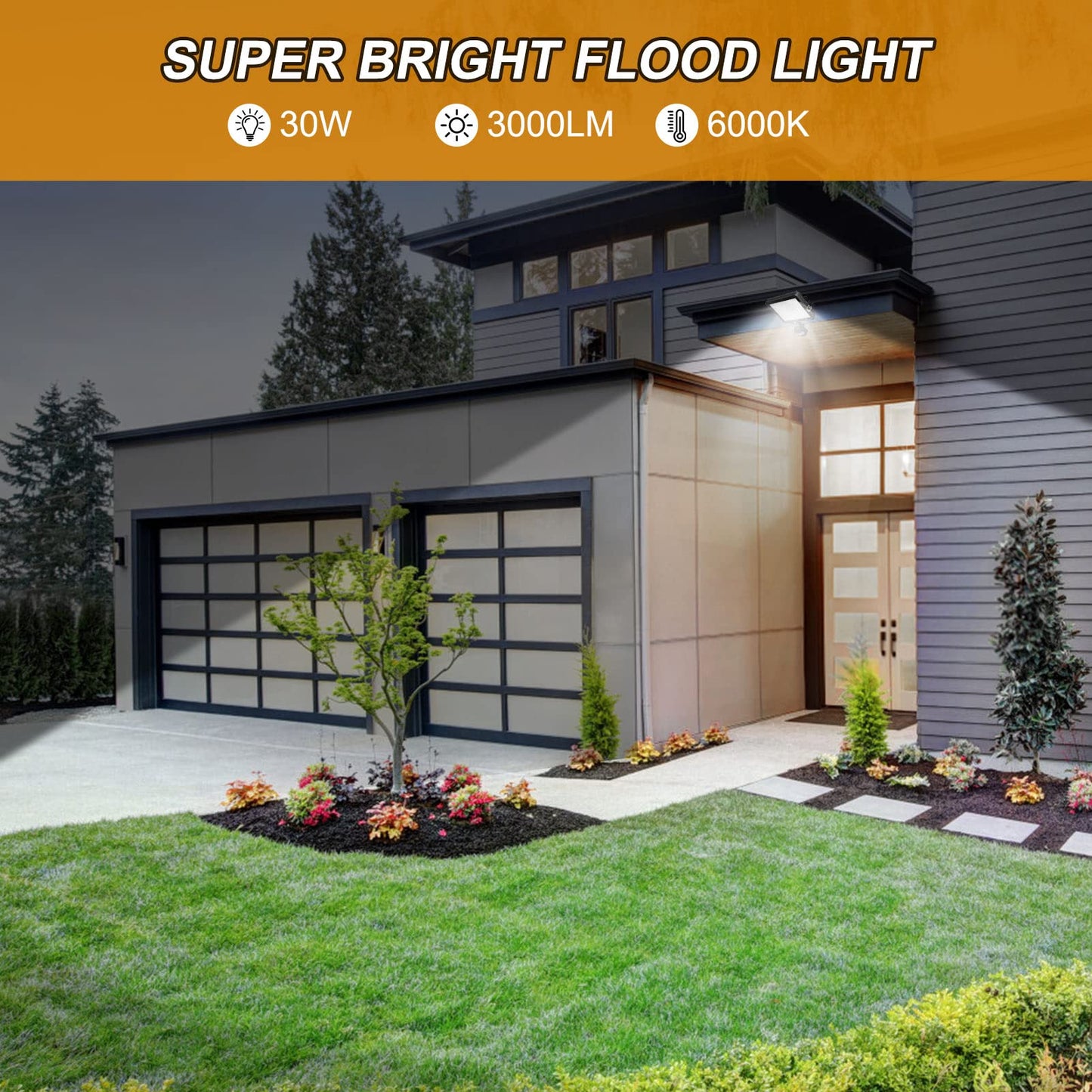 Immver 30W Security Lights Outdoor with IR Remote Control, PIR Motion Sensor, 3000LM 6000K Cool White LED Floodlights, IP66 Waterproof Wall Light for Garden, Backyard, Garage, Doorways
