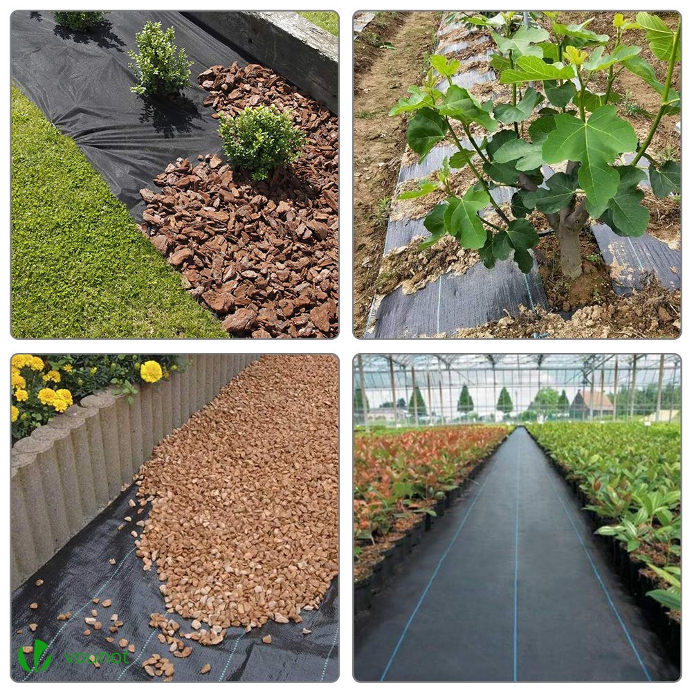 VOUNOT Weed Control Membrane 2m x 25m, with 50 Securing Pegs, Heavy Duty Weed Control Barrier Fabric, Landscape Ground Cover Suppressant Membrane for Garden, UV Stabilised