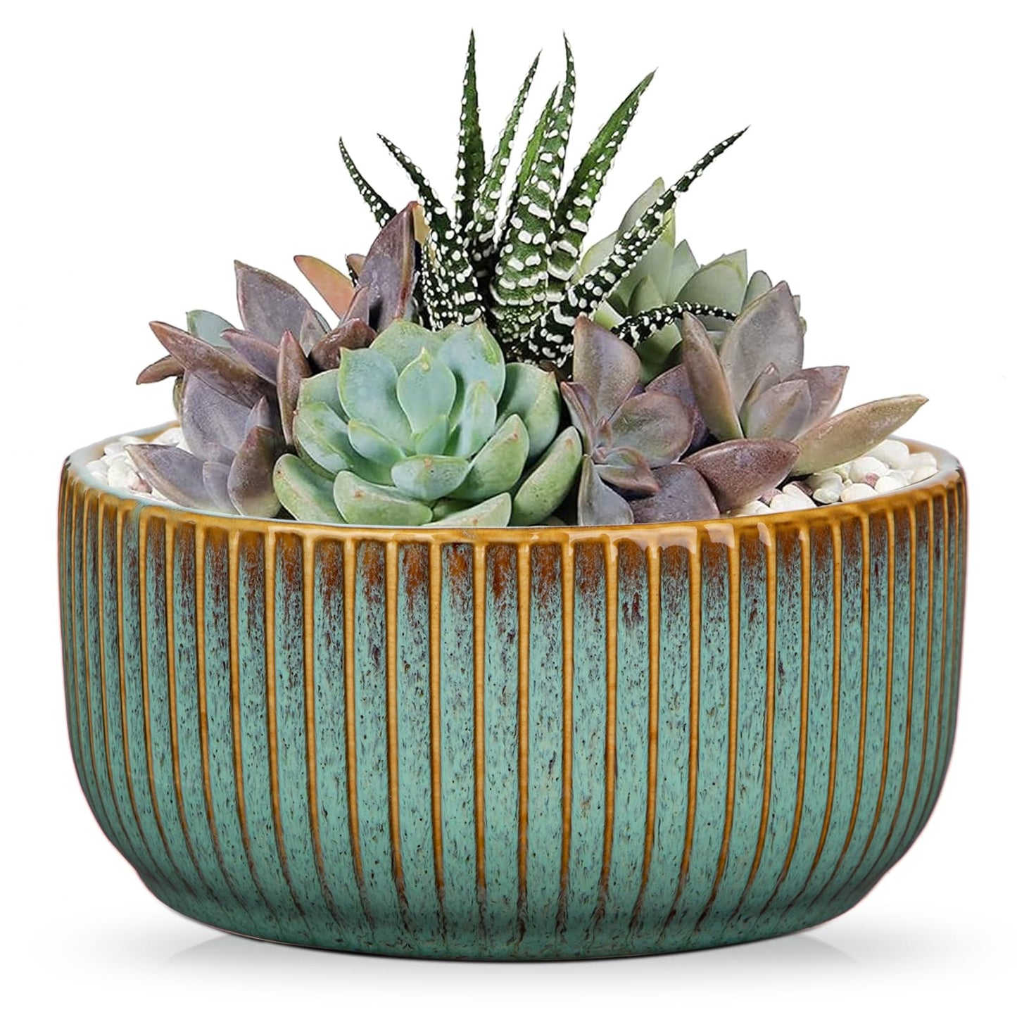 Oairse Plant Pots Indoor with Drainage Hole 6 inch Ceramic Plant Pot Grey Blue Succulent Pot Small Round Planters for Indoor Outdoor Plants Bonsai Bowl Decorative Flower Pots for Cactus Snake Plant