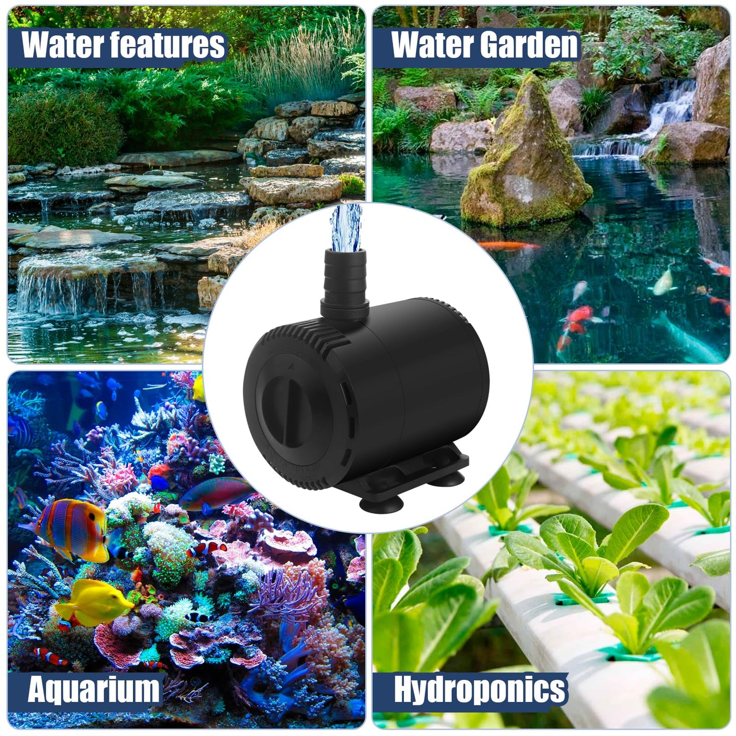 BAITAI Submersible Water Pump, 2000L/H 35W Ultra Quiet Aquarium Water Pump with Flow Control and Dry-Run Protection, Fountain Pump for Fish Tank, Pond, Hydroponics, and Water Features with 4 Nozzles