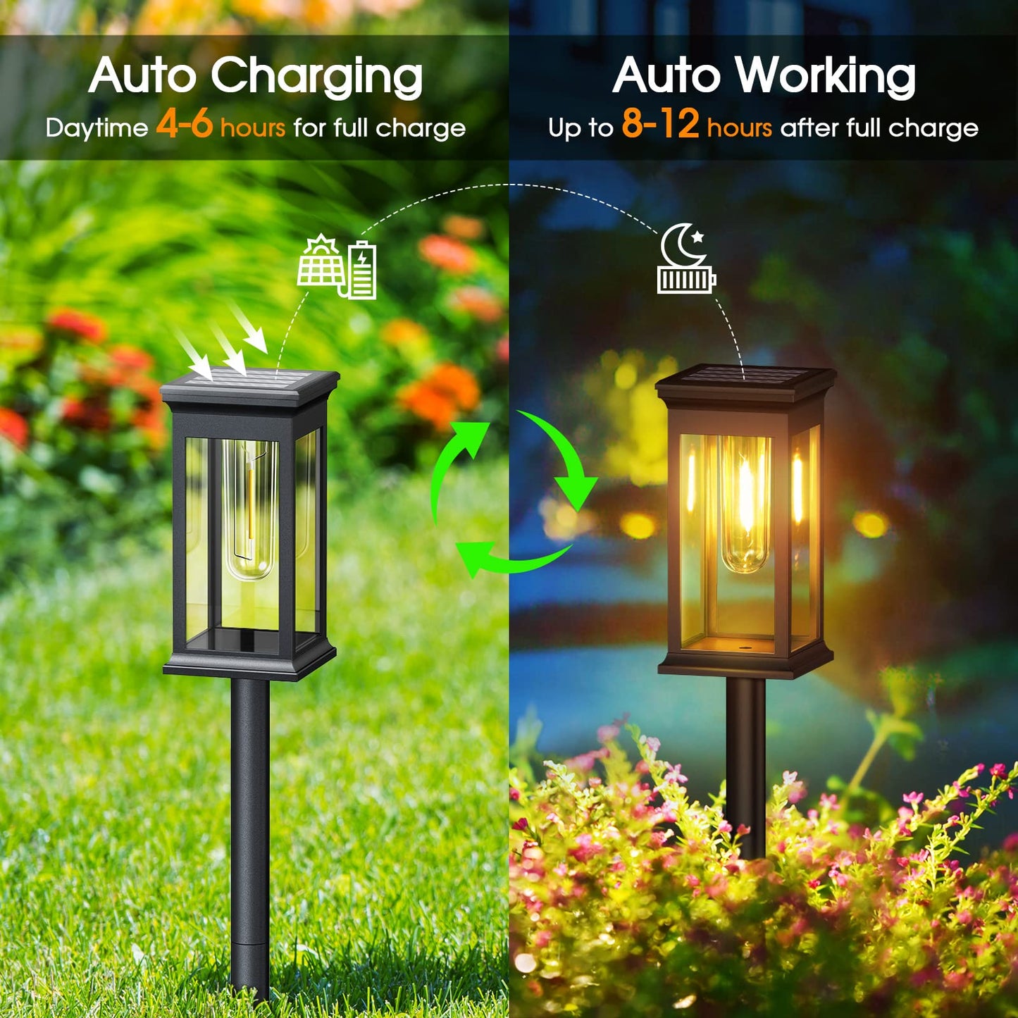 KOOPER Solar Lights Outdoor Garden, 4 Pack Upgraded Garden Lights Solar Powered Waterproof, Auto On/Off Solar Lights Garden Ornaments Outdoor for Yard Pathway Patio Decorative Lawn