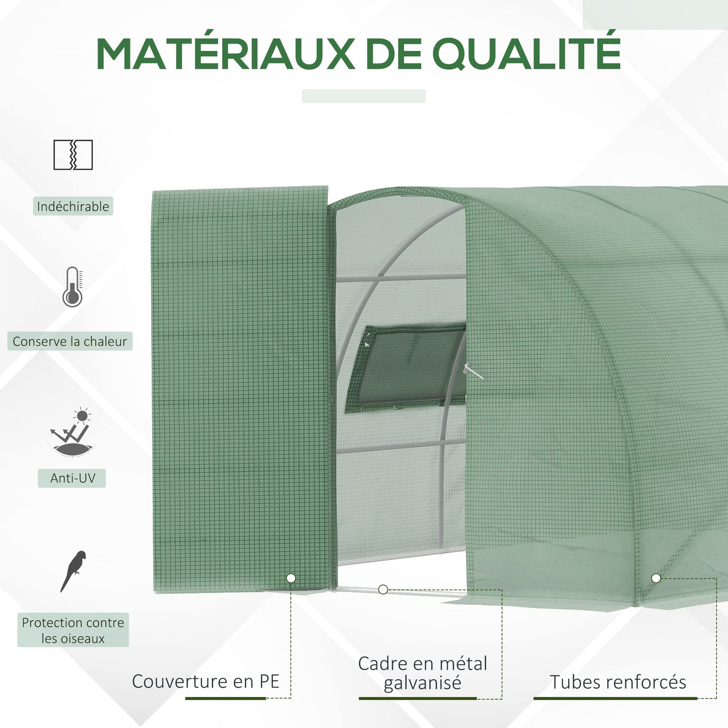 Outsunny Large Polytunnel Walk In Greenhouse, Plant Gardening Tunnel Green House with Metal Hinged Door, Galvanised Steel Frame & Mesh Windows, Green (3 x 4 m)