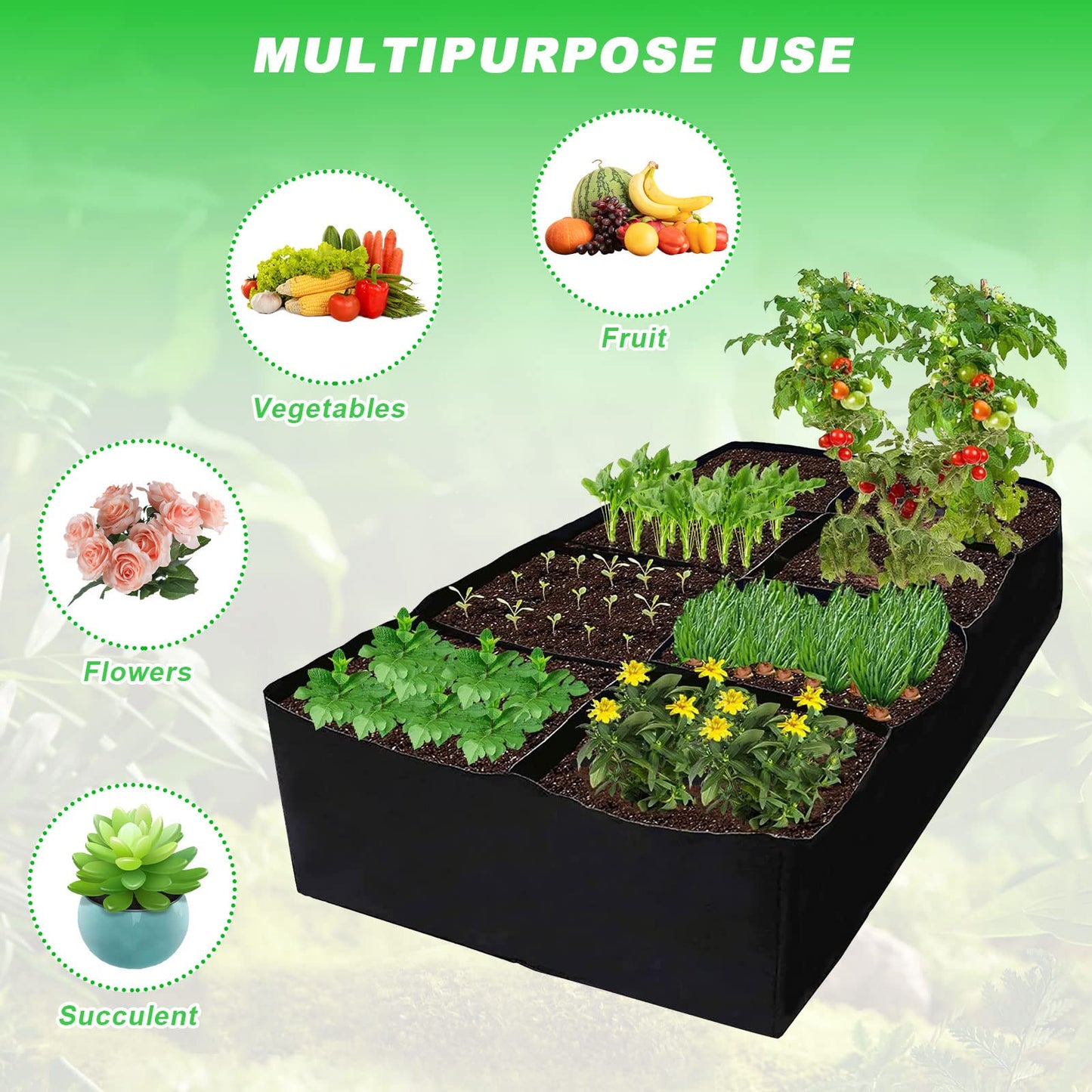 Fabric Raised Beds For Garden 6X3X1Ft, Plant Flower Grow Bag Extra Large Vegetable Planting Bags, Vegetable Planting Container 8 Grids Outdoor Garden Grow Bags For Vegetables Flowers Garden (01)