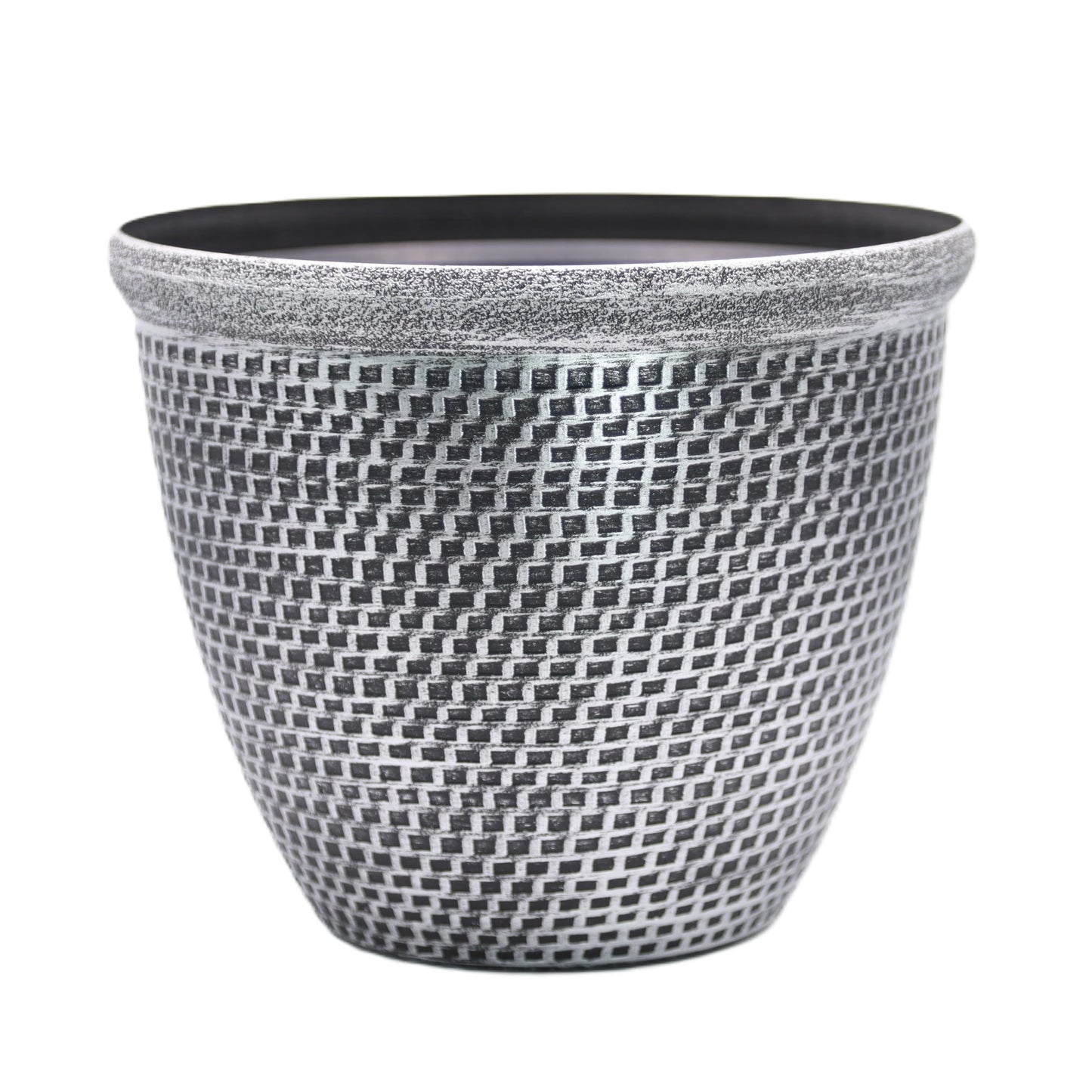 Fyne-Finds Set of 2 Large Plastic Round Silver Cromarty Plant Pot Flower Pot Planter Garden Decoration Antique 30cm, 12inch Outside Planters 10L Outdoor With Drainage Holes