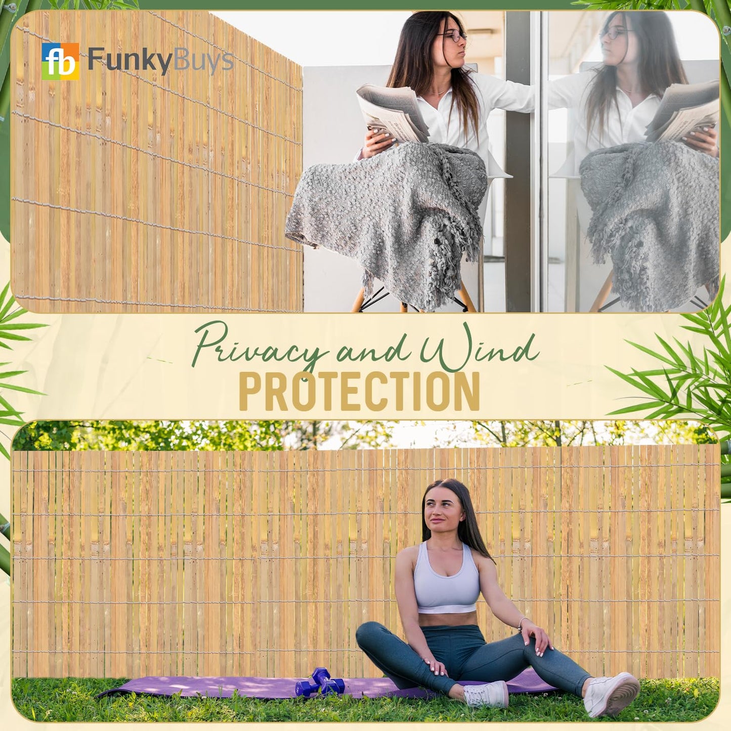 FunkyBuys Bamboo Fence Screening | Natural Slat Fence Panels Garden Screening for Outdoor Wind & Sun Protection for Privacy Shield (H: 1M x L: 4M)