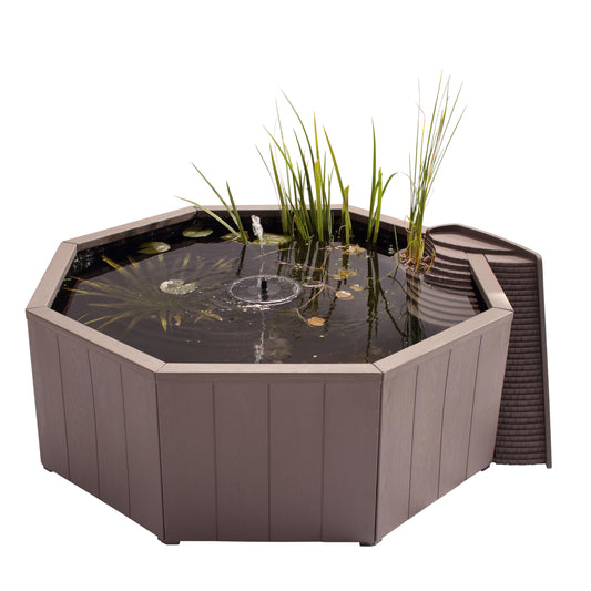 Blagdon Liberty No Dig Nature Pool, Raised Pond for Garden or Patio, Click Fit Easy Construction, with Floating Solar Fountain Pump, Bird Landing Platform, Wildlife Access Ladder and Planting Pocket