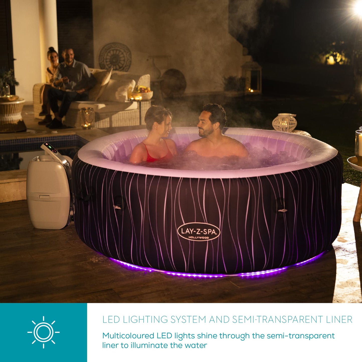 Lay-Z-Spa Hollywood Luxe AirJet Inflatable Hot Tub with LED Lights 4-6 person, 1.96 m x 66 cm