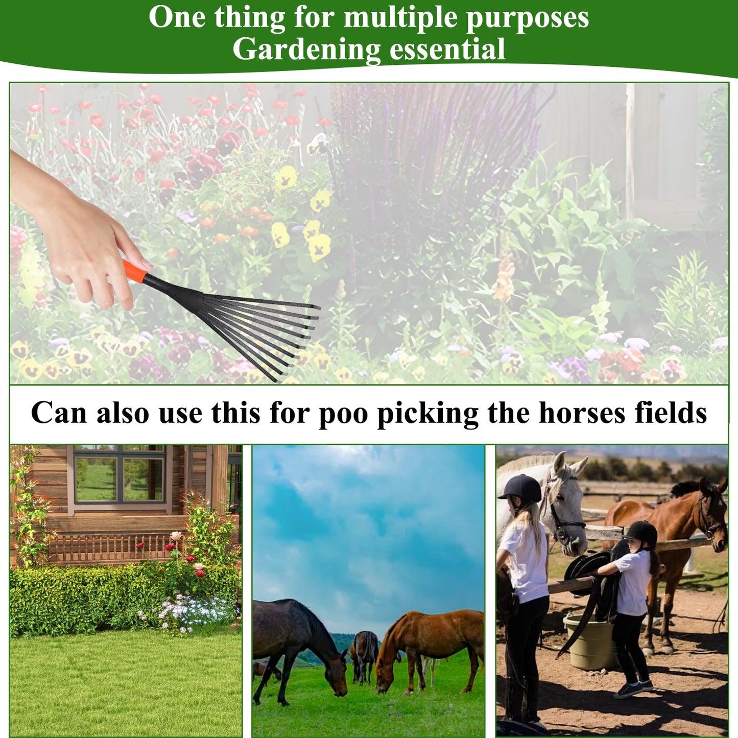 Garden Rake,Hand Rake,Rake for Gardening,Mini Grass Rake,Horse Poo Picker,Durable, Long-Lasting Gardening Tool