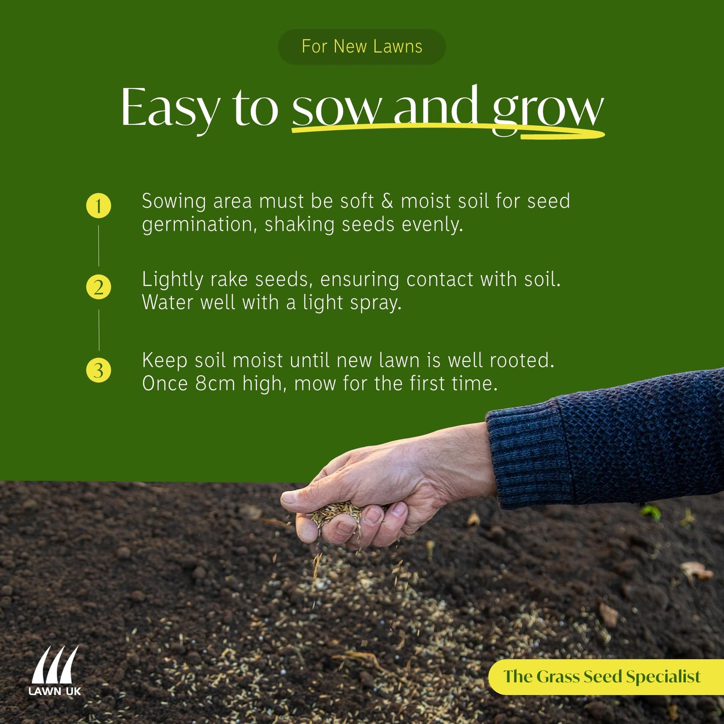 Fast Grass Seed Lawn UK - 5KG - Easy to sow - Fast to Grow & Germinate - 7-10 Days - Hardwearing - Affordable Price - for Small High Traffic Lawns - Quick Renovation