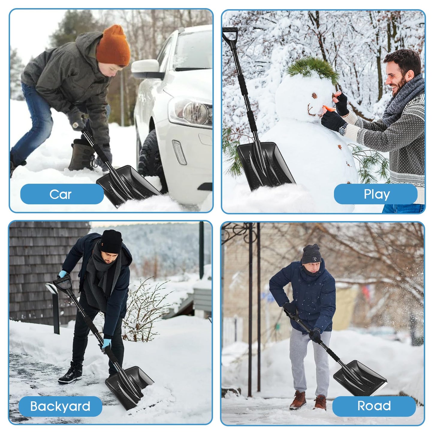 MEETOZ Snow Shovel, 2025 New Upgrade Snow Shovels, Lightweight and Detachable Shovels for Driveway, Portable Shovel for Cars, Home, Garden, Mud and Snowman, Snow Removal(Black)