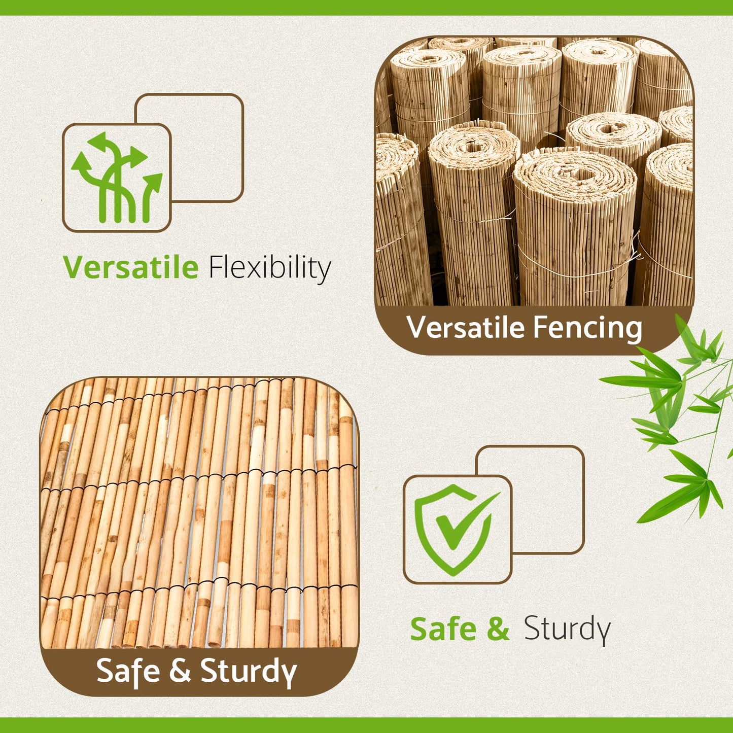 BLADO Reed Fence 1m x 3m - Natural Bamboo Privacy Screen, 8-10mm Thick Garden and Balcony Screening for Outdoor Wind and Sun Protection, Natural Roll Privacy Border Fence Panels for Outdoor Space