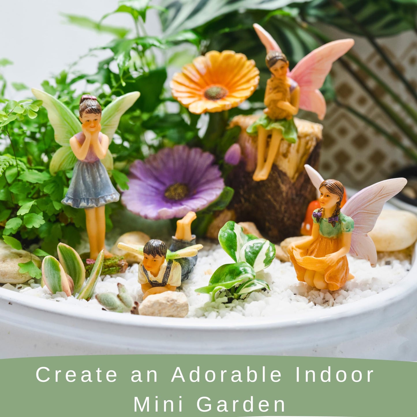 PRETMANNS Fairy Figures with Accessories for an Outdoor Miniature Garden – A Colourful Resin 7-Piece Ornament Set – An for any Season