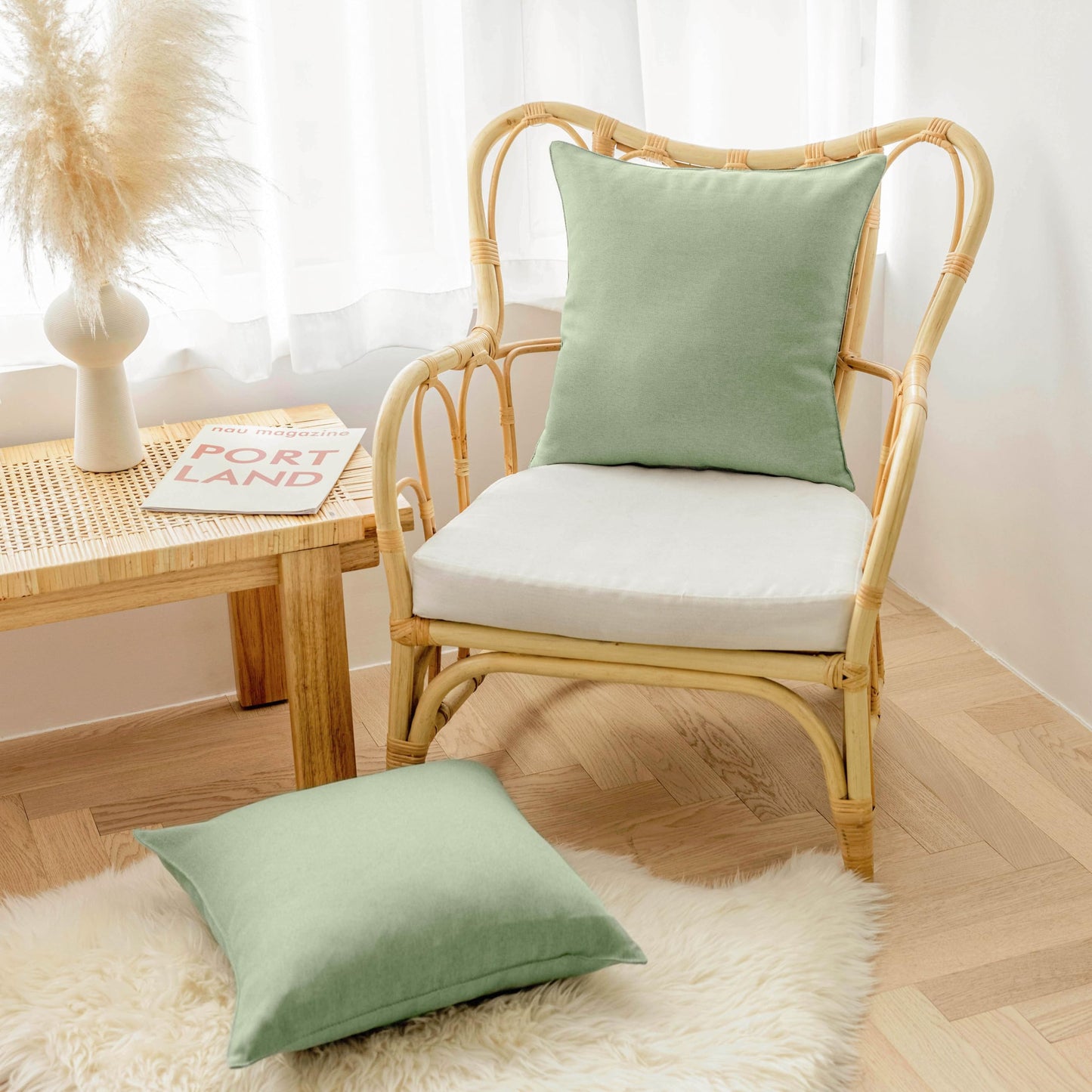 Home Brilliant Sage Green Cushion Covers 45 x 45 for Garden Furniture, Spring Decorative Outdoor Cushions Covers Waterproof, 18x18 inches, Pack of 4, Sage Green