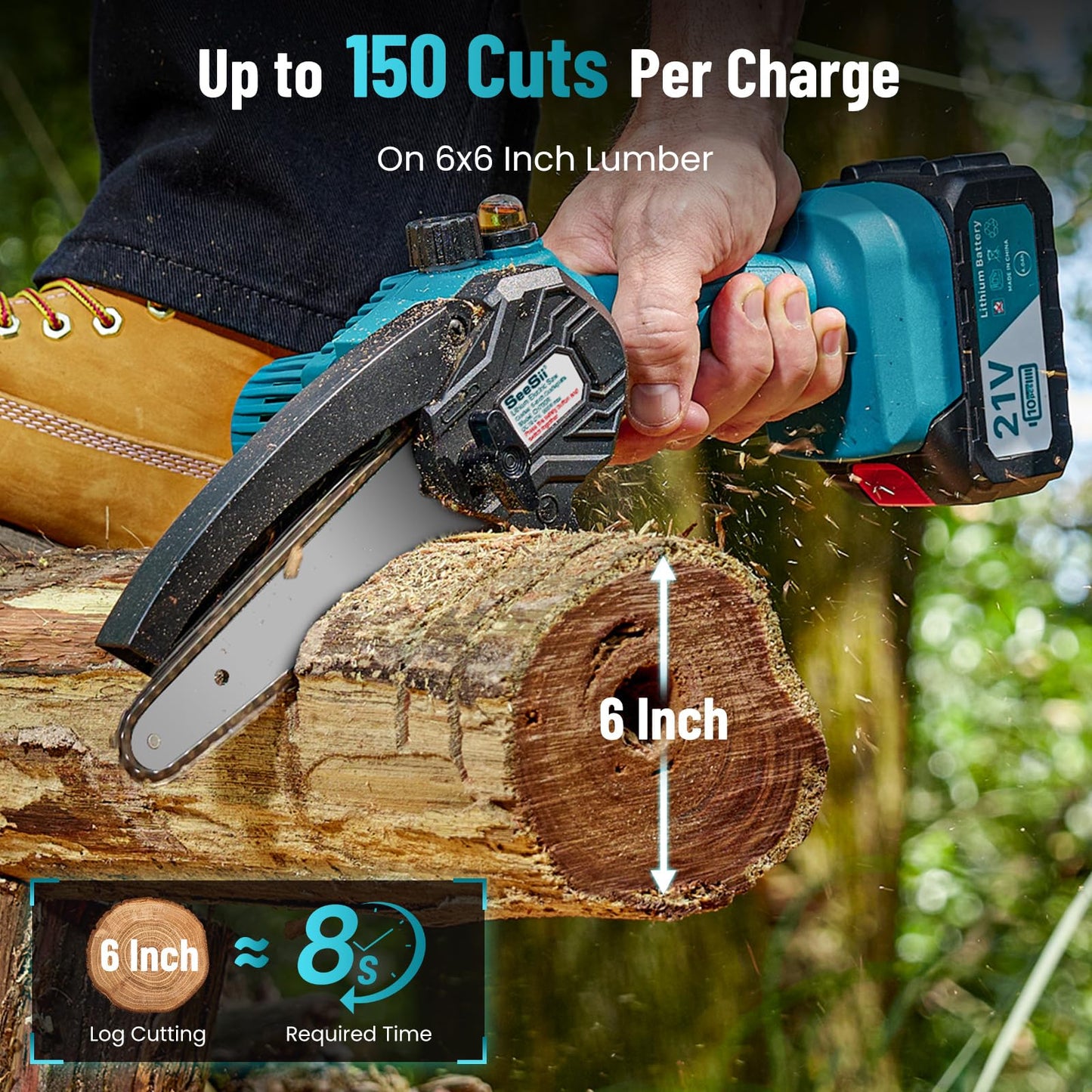 Seesii Mini Chainsaw Cordless 6 Inch with 2×4000mAh Batteries, Electric Saws for Tree Branches, Battery Powered Handheld Small Chain Saws for Limb Trimming Cutting,Gift for Men Dad Husband