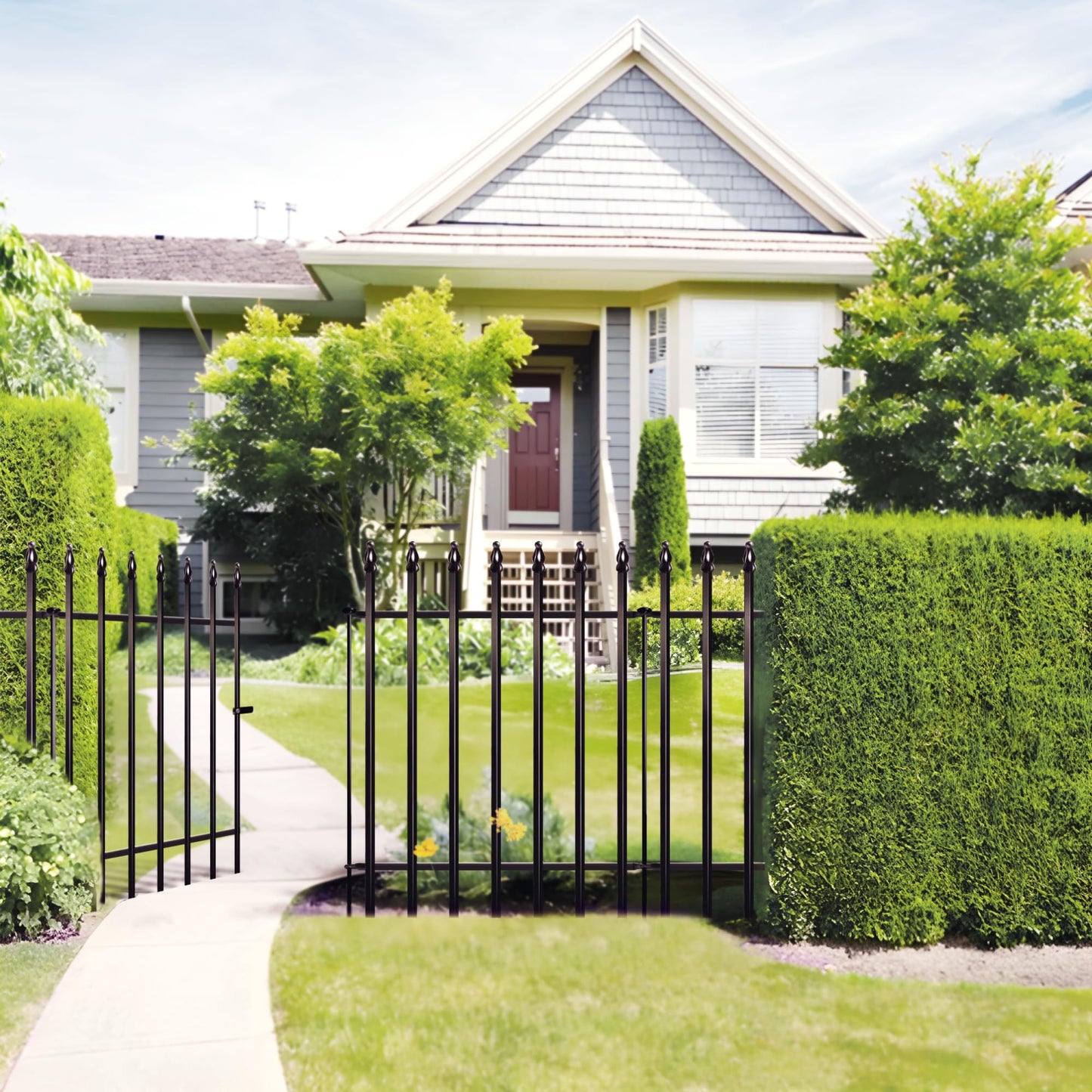 Thealyn Metal Garden Fence Decorative Fence 91cm High x 70cm Wide (5 Panels, Total Length 3.5m) No Dig Fence Border Fence Dog Fence Landscape Fencing for Flower Bed, Yard, Animal Barrier, Black