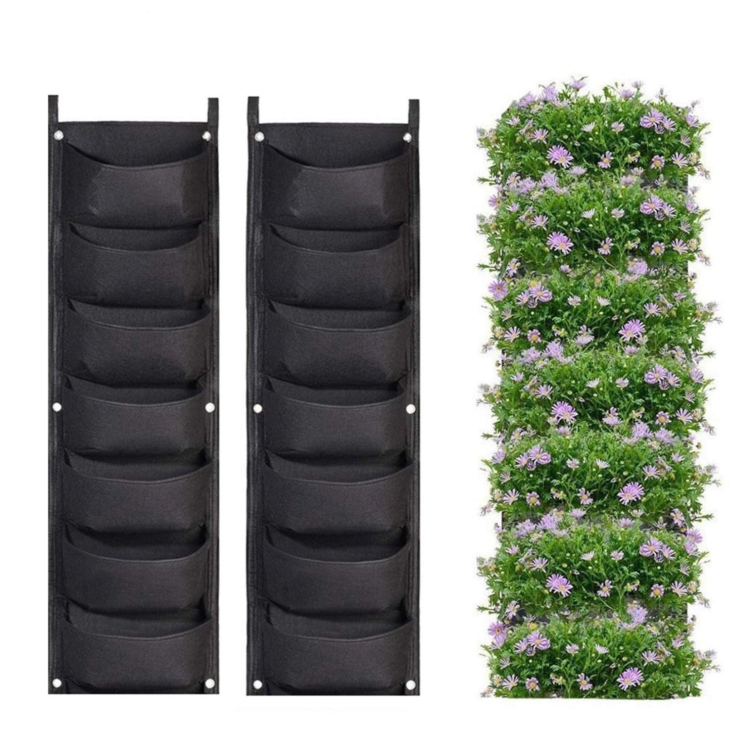 LITLANDSTAR Hanging Planter Bags, 2 Pack 7 Pocket Vertical Wall Planter, Indoor/Outdoor Gardening, Black