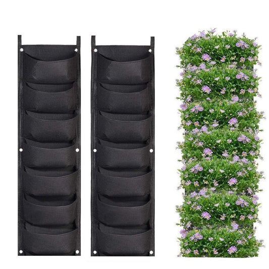 LITLANDSTAR Hanging Planter Bags, 2 Pack 7 Pocket Vertical Wall Planter, Indoor/Outdoor Gardening, Black