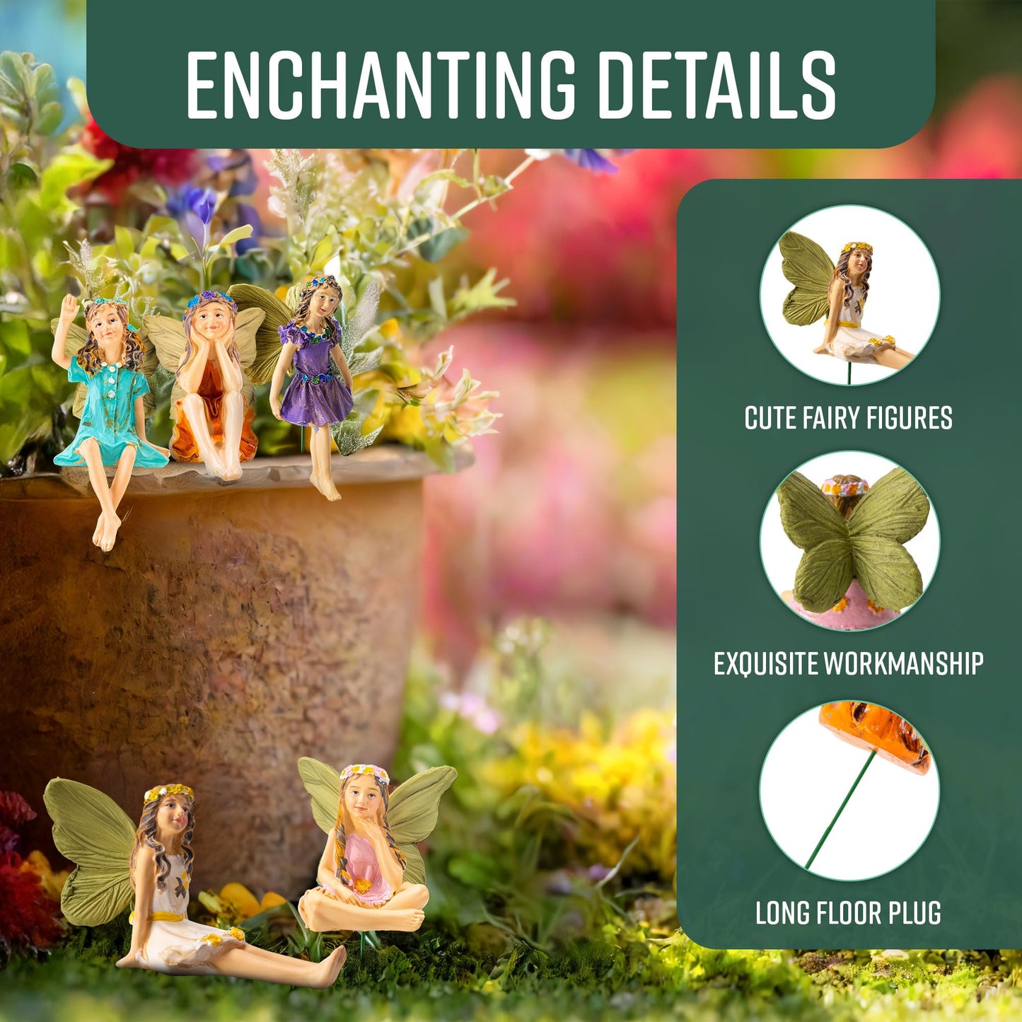 GloBrite Set of 6 Mini Fairies - Garden Outdoor Ornaments Decor Statue Accessories