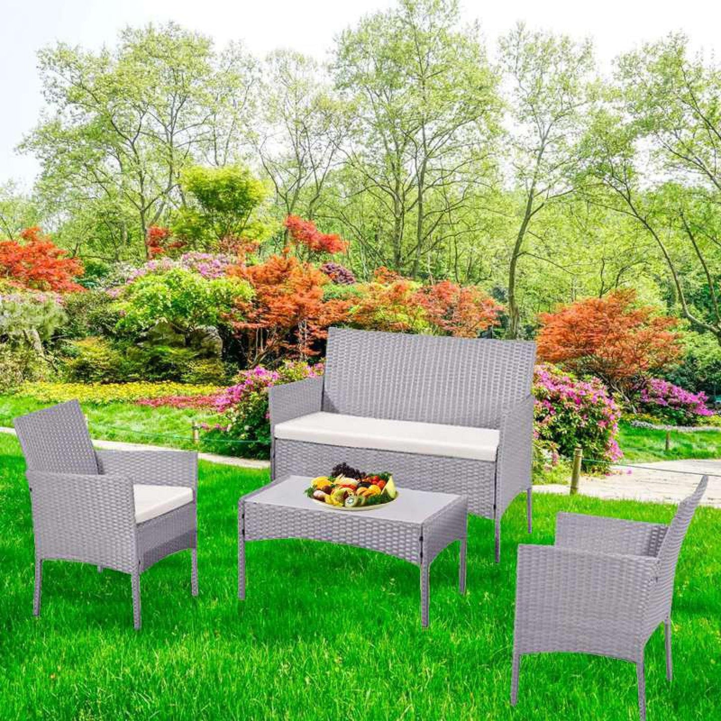 Mega Deals 4 Piece Rattan Garden Furniture Set | Outdoor Furniture Set | Patio table and chairs garden table set | Ideal for Pool Side, Balcony, Garden, Outdoor and indoor (Grey) (4-PC-Rattan)