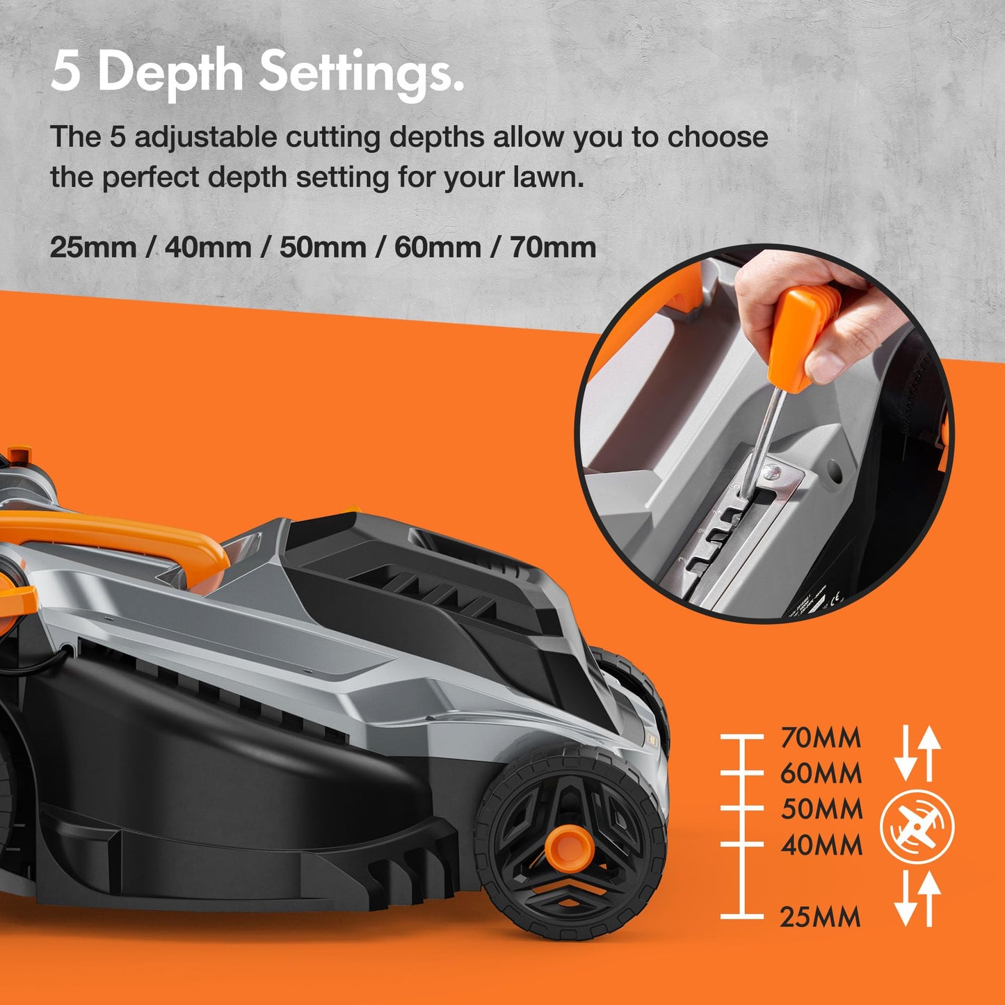 VonHaus Lawnmower 1800W – Electric Corded Lawn Mower for all Types of Grass – 52L Collection Bag, 430mm Working Width, 12m Cable, Foldable Height Adjustable Handlebar, 5 Depth Settings, Carry Handle